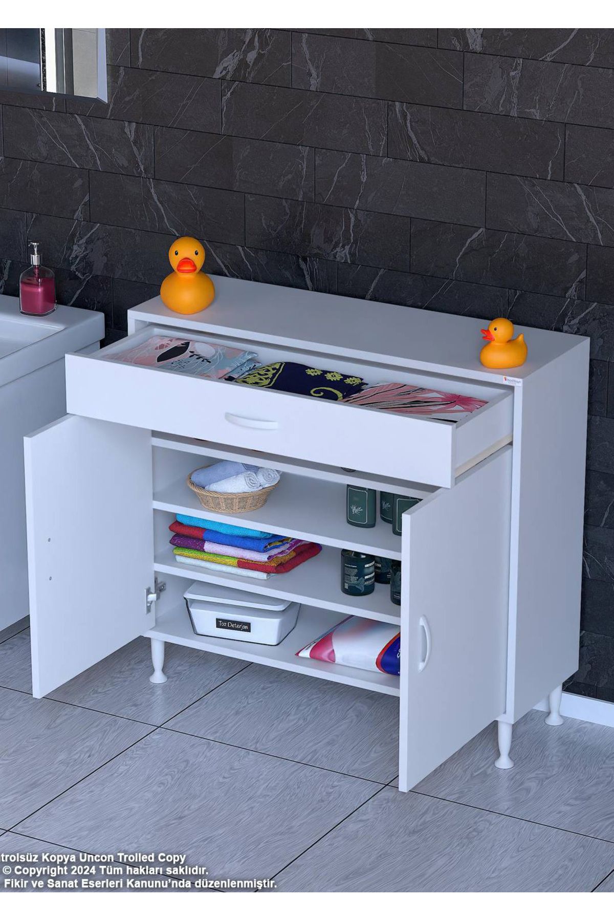 Modilayn 90 x 88 x 32,5 cm’lik 1 Çekmece 1 Kapak 3 RAF 4 Göz Raf,Organizatör Mutfak Dolabı Çok Amaçlı Dolap