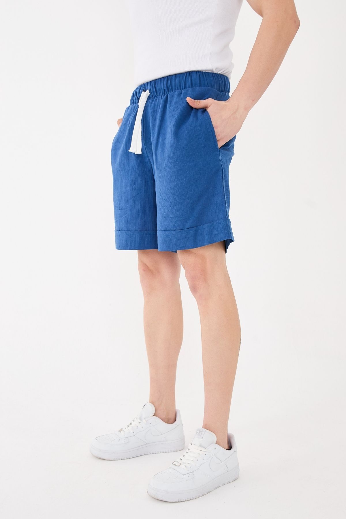 RELAXL %100 Pamuk Unisex Relaxed Fit Kadın Erkek Şort Saks Mavi