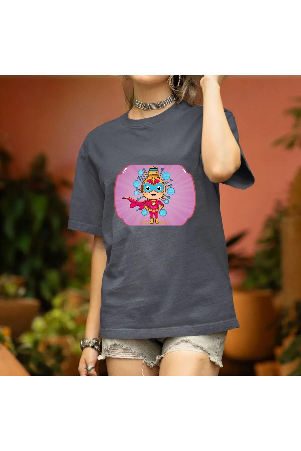 Mi&Mu Store Süprem Unisex T-Shirt Bisiklet Yaka Süper Güç Baskılı Regular Pamuk Basic T-Shirt