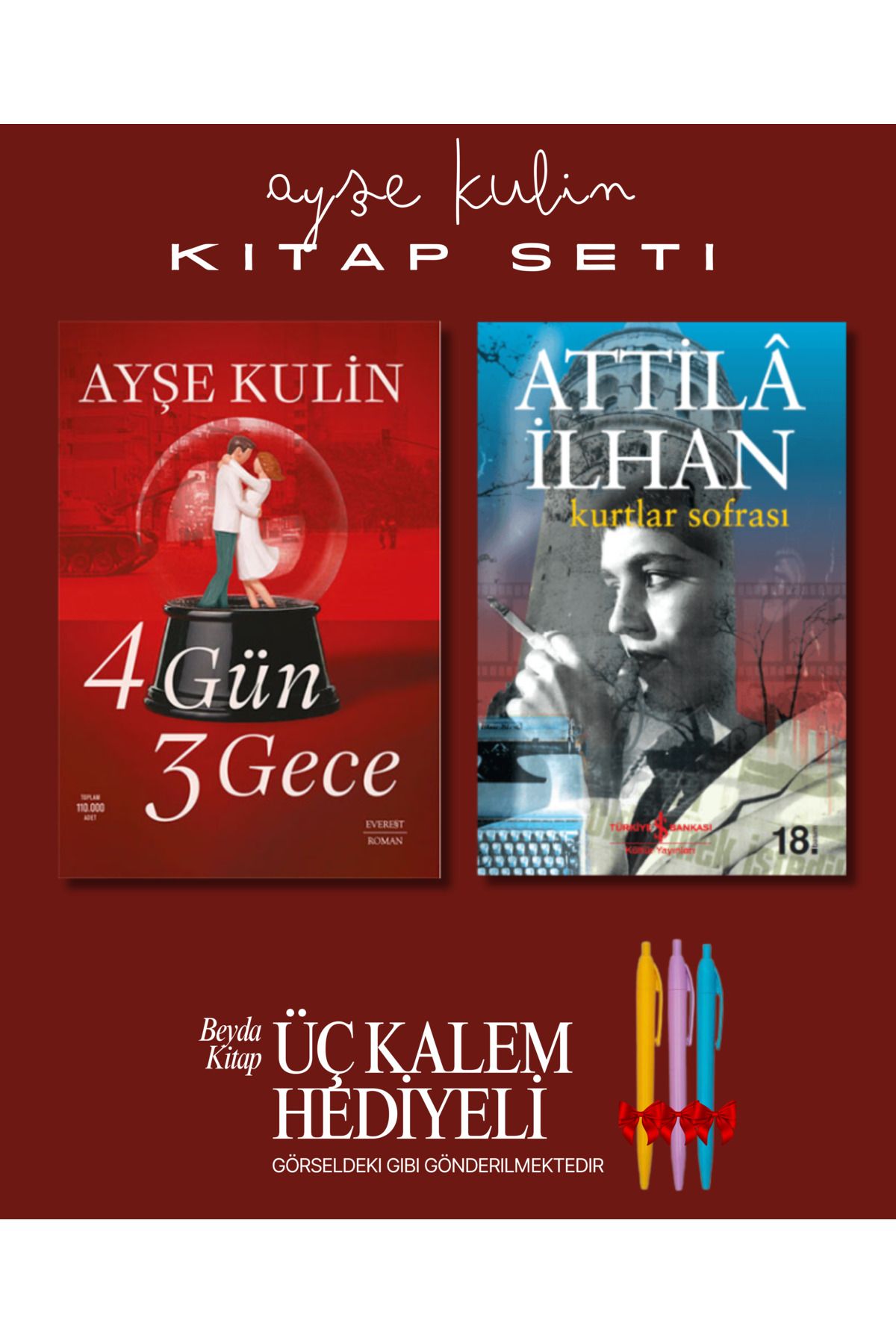 Everest Yayınları 4 Gün 3 Gece - Kurtlar Sofrası - Ayşe Kulin - Kitap Seti - Üç Kalem Hediyeli