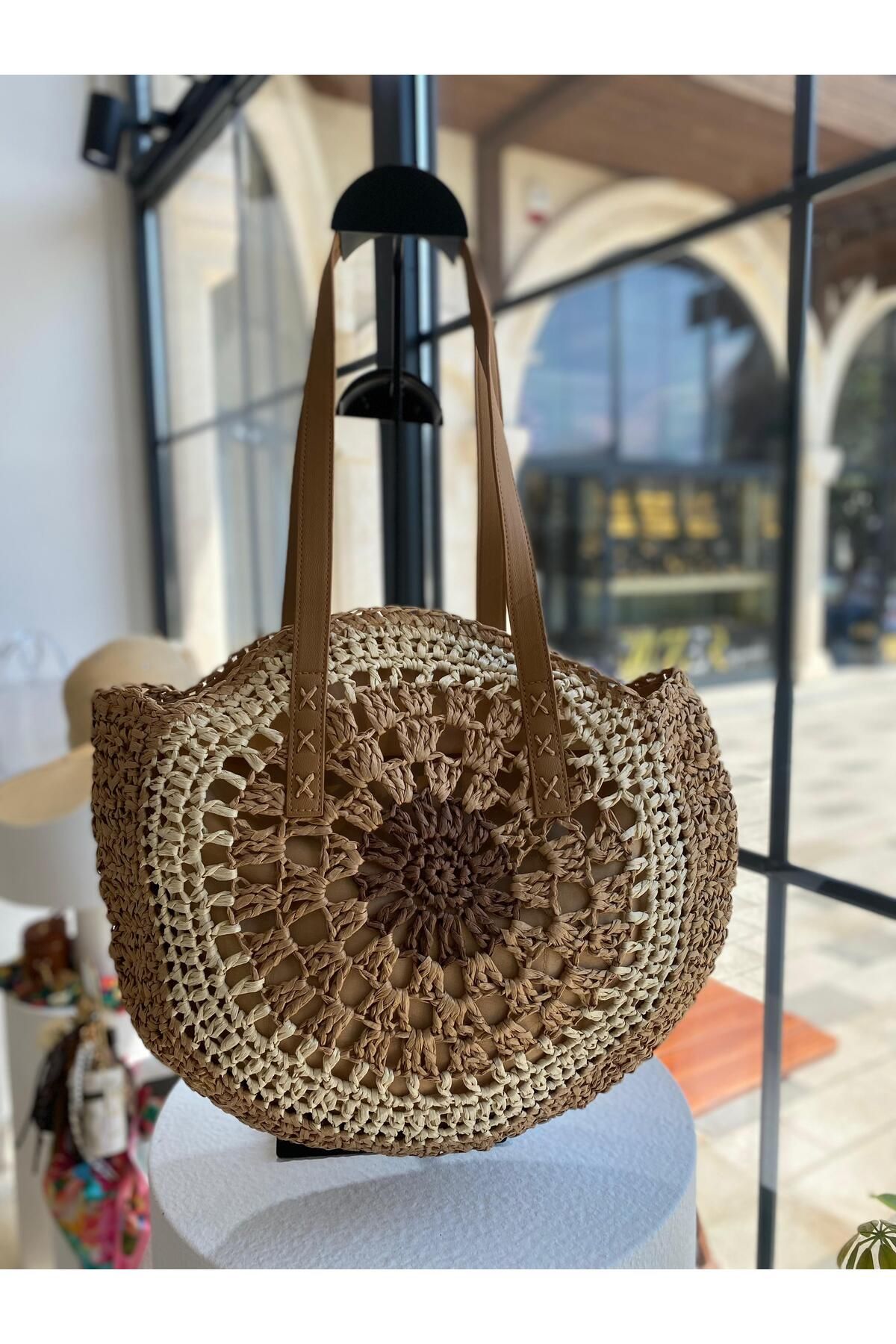 ZeynepKeskinDesign Kadın Hasır Çanta, Örgü Çanta, Plaj Çantası, Kadın Omuz Çantası