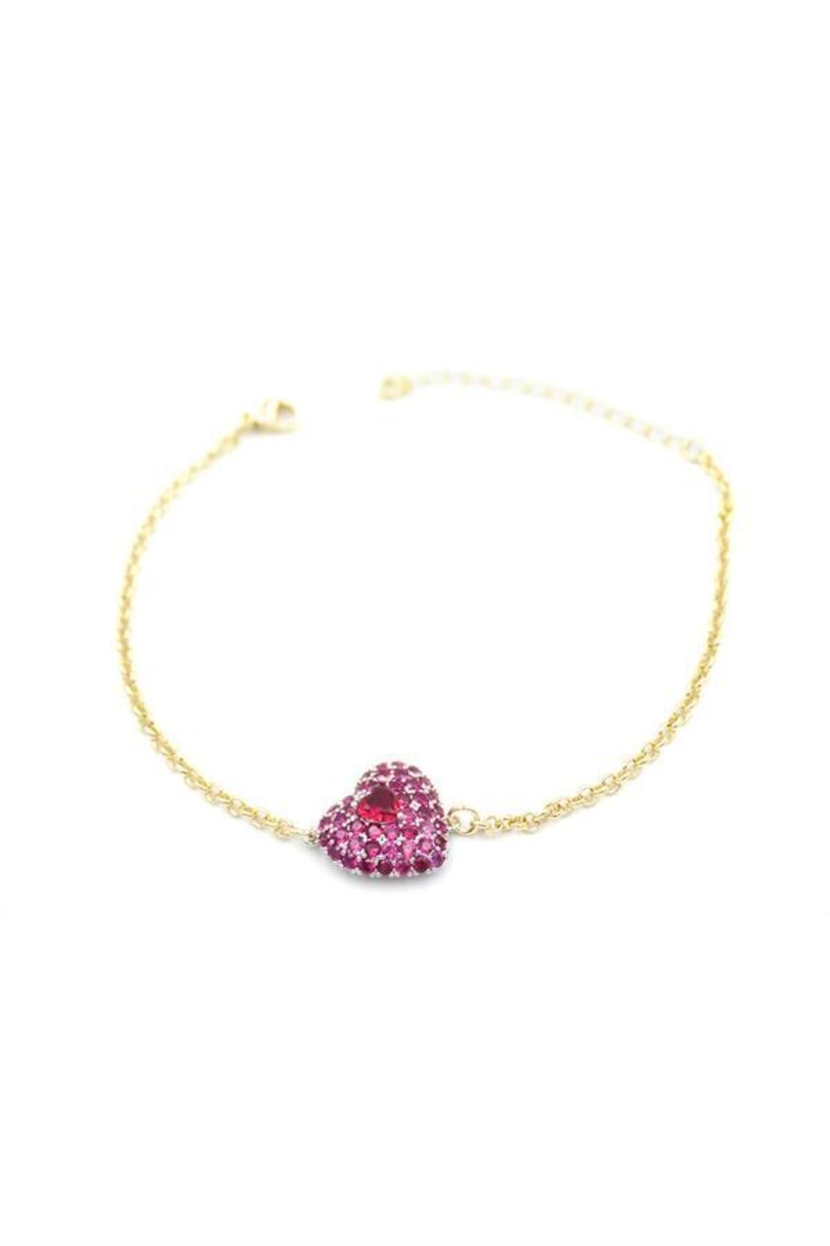 Pink Stil Kalp Bileklik - Pembe