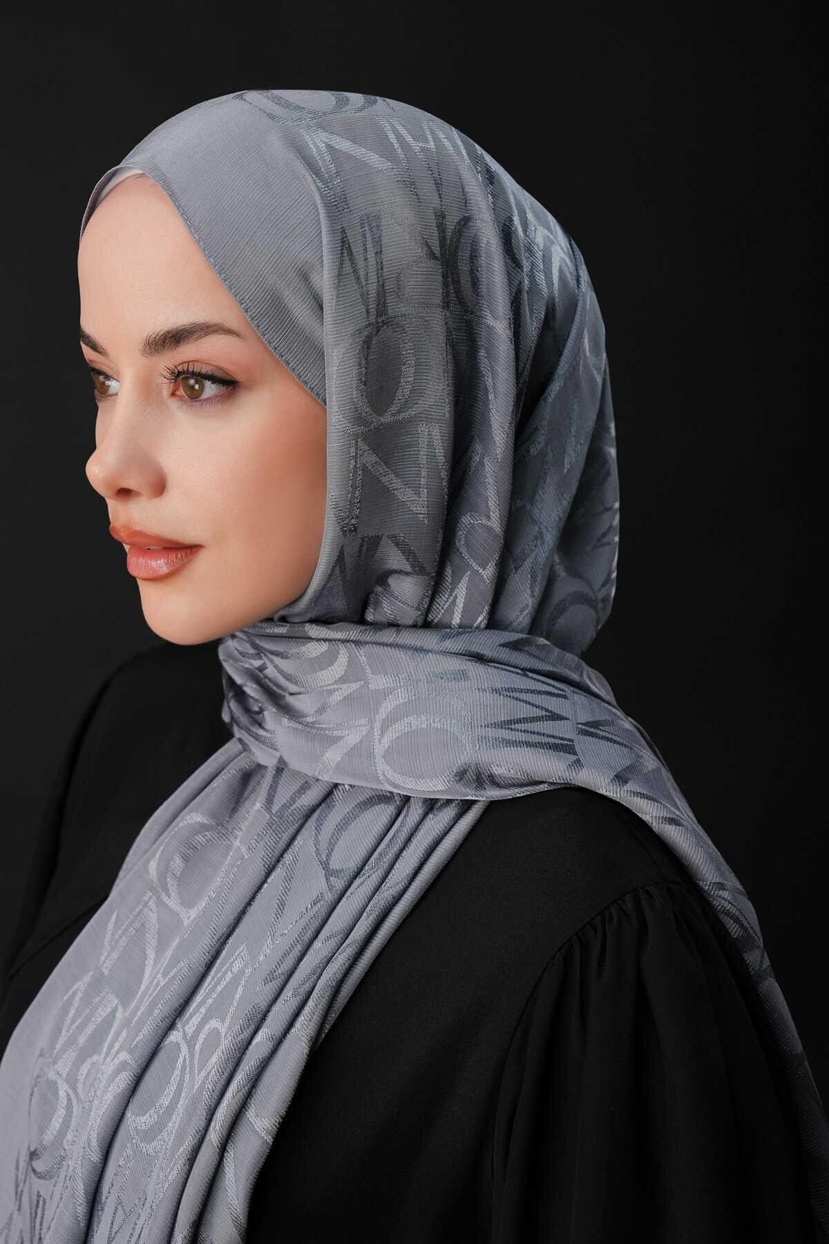 Imannoor İmza Monogram Bordo Shiny Jakar Şal 70x200