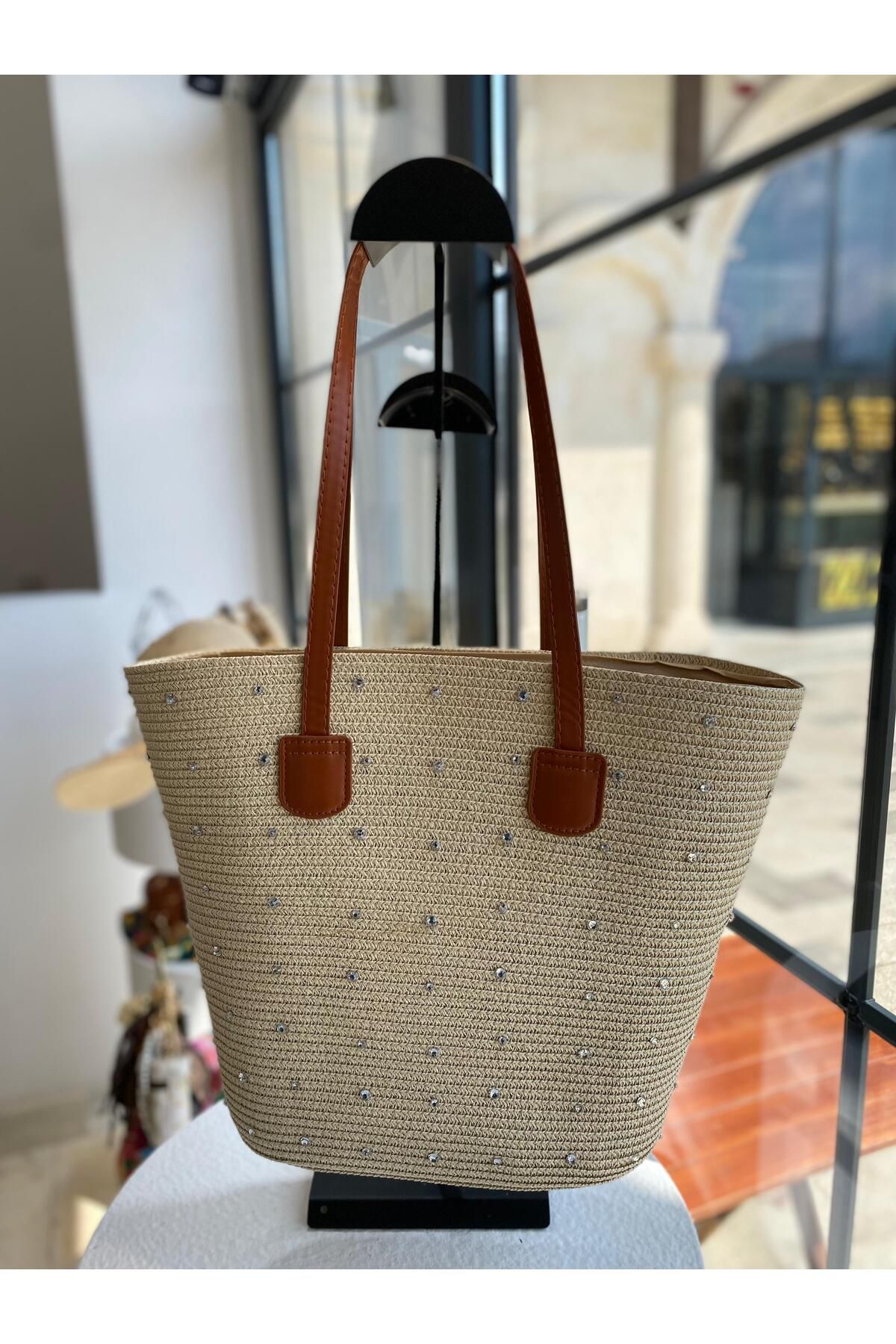 ZeynepKeskinDesign Kadın Hasır Çanta, Örgü Çanta, Plaj Çantası, Kadın Omuz Çantası