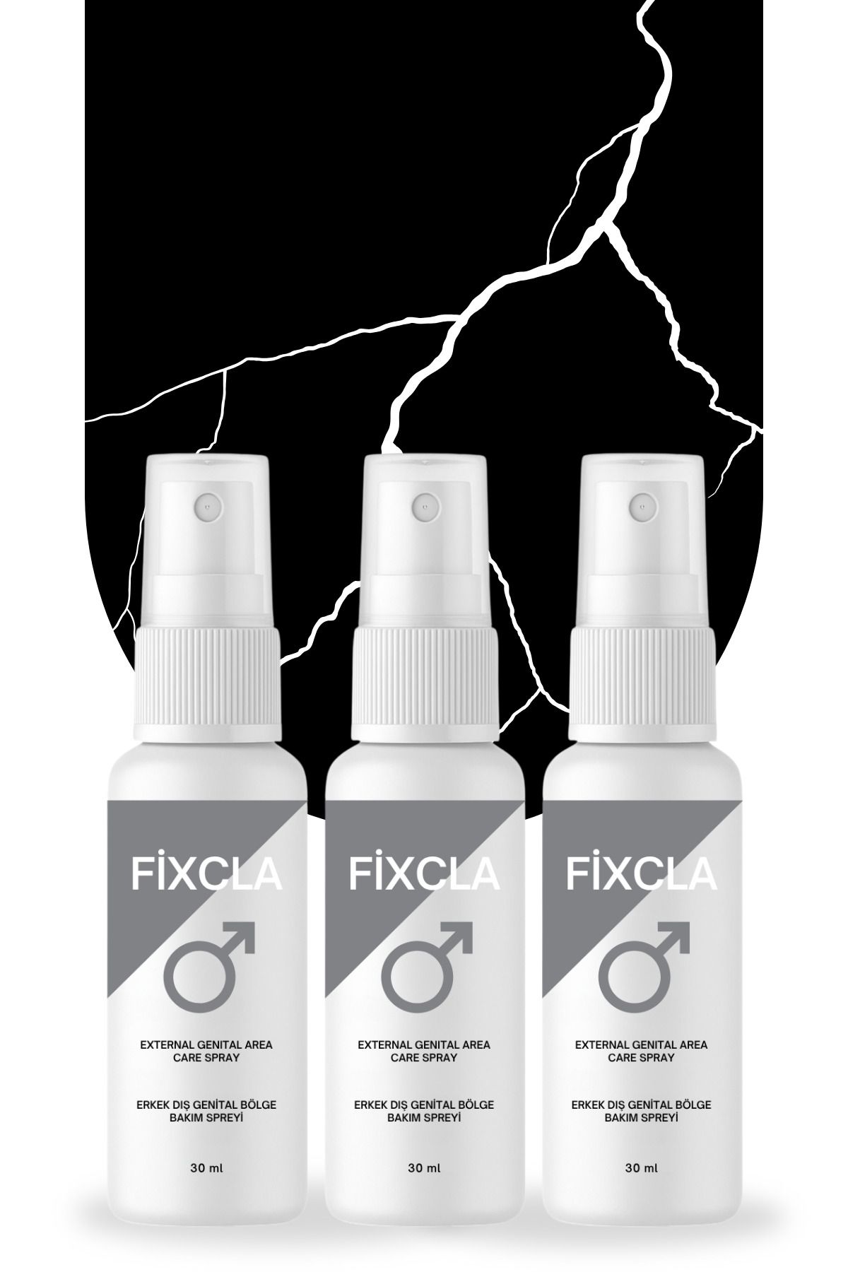 FixCla Erkek Genital Bölge Bakım Spreyi – 3'lü Gri Tasarım Seti (30 ml x3)