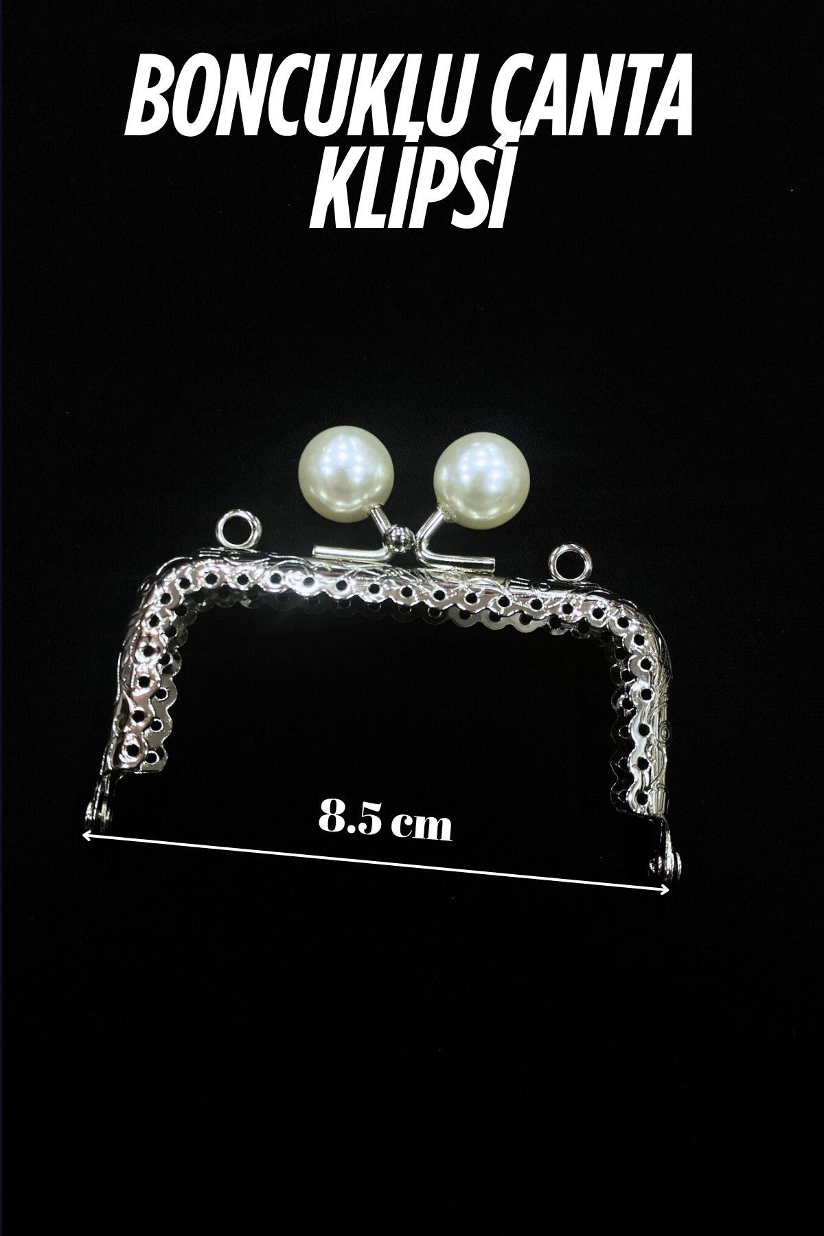 Kardelux Boncuklu Metal Dikdörtgen Çanta Klipsi-Bursu- Sapı 8.5 cm