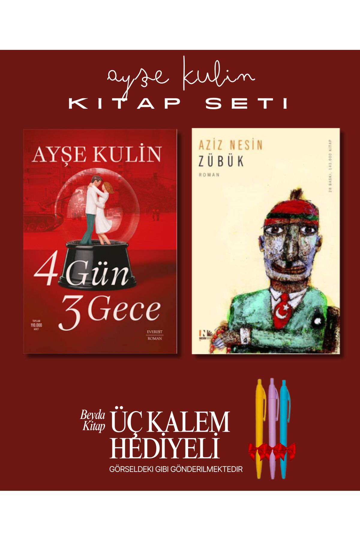 Everest Yayınları 4 Gün 3 Gece - Zübük - Ayşe Kulin - Kitap Seti - Üç Kalem Hediyeli