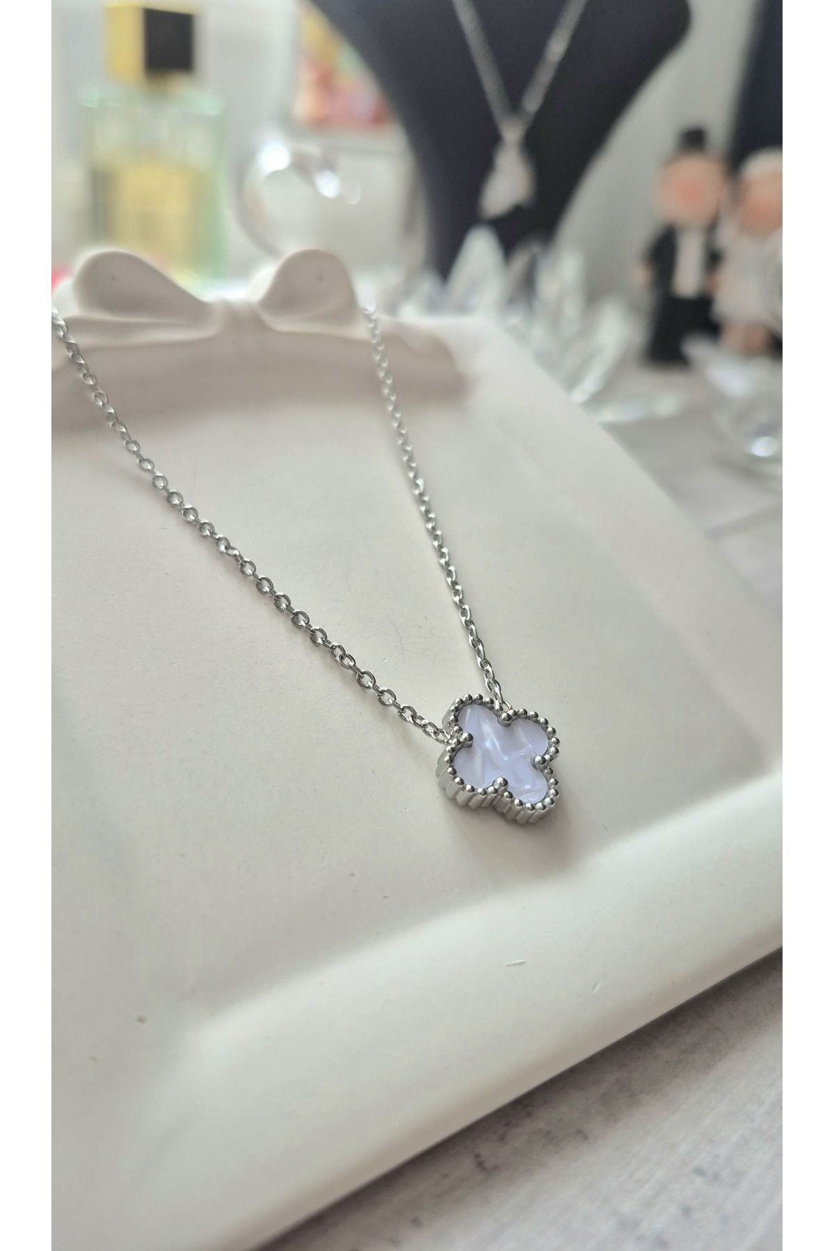 FASON COLLECTION 316 L Çelik Yonca Gümüş Renk Kolye