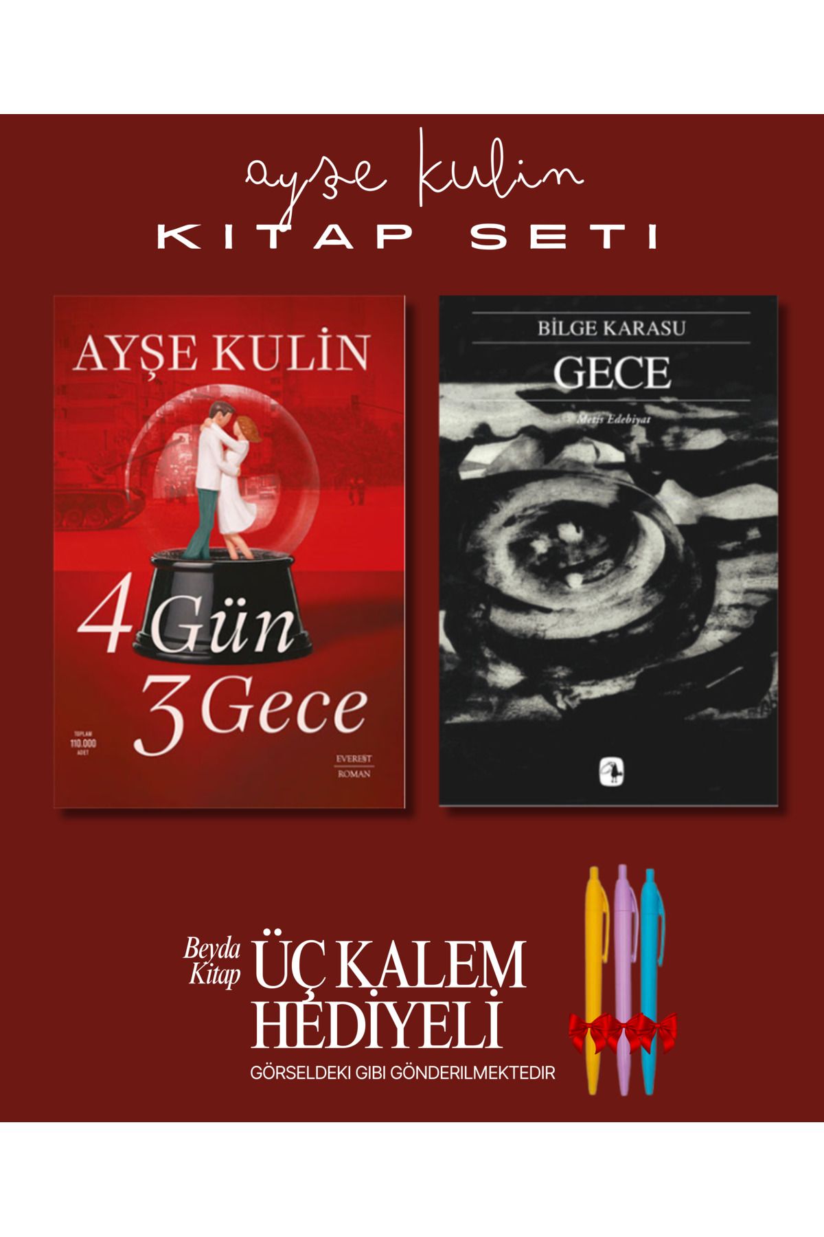 Everest Yayınları 4 Gün 3 Gece - Gece - Ayşe Kulin - Kitap Seti - Üç Kalem Hediyeli