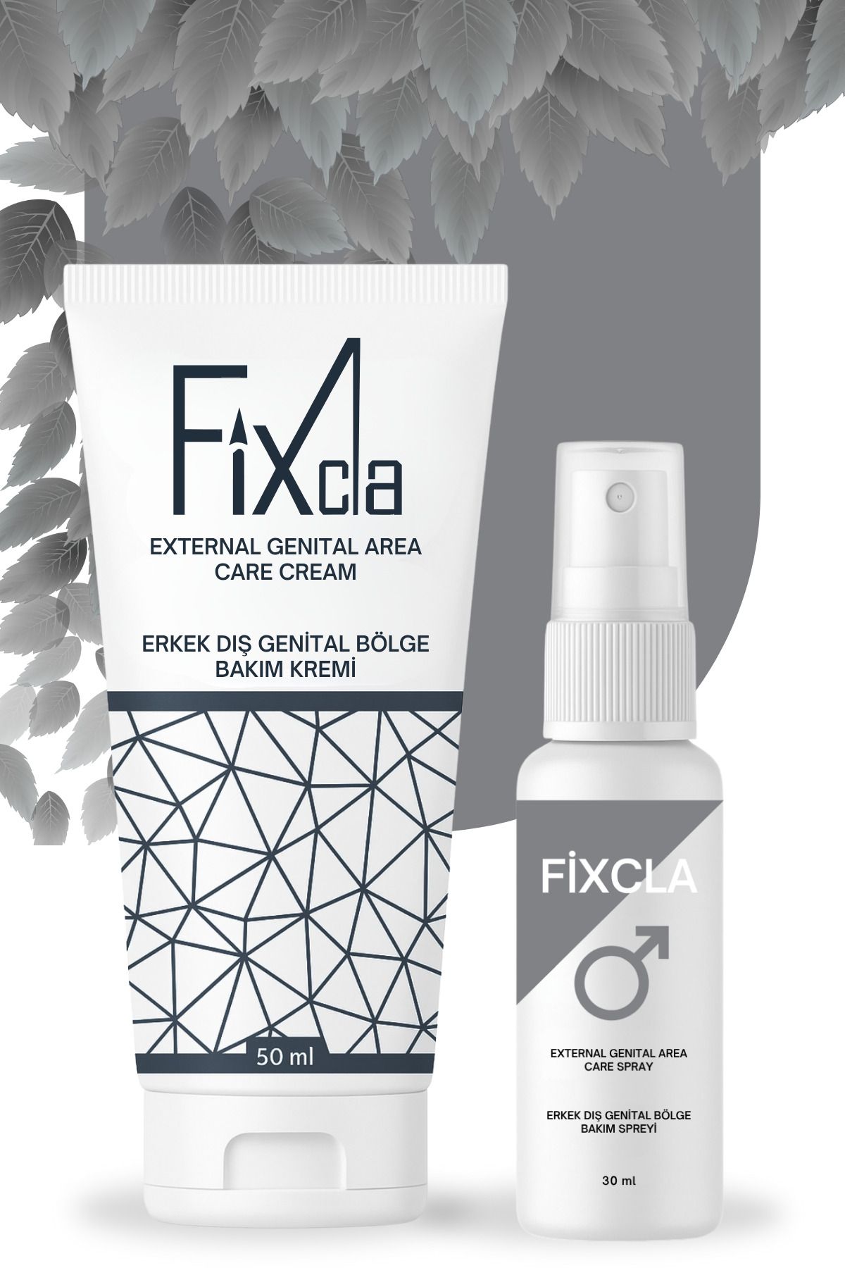 FixCla Erkeklere Özel Uzun Deneyim Set – 50 ml Krem + 30 ml Gri Tasarımlı Sprey