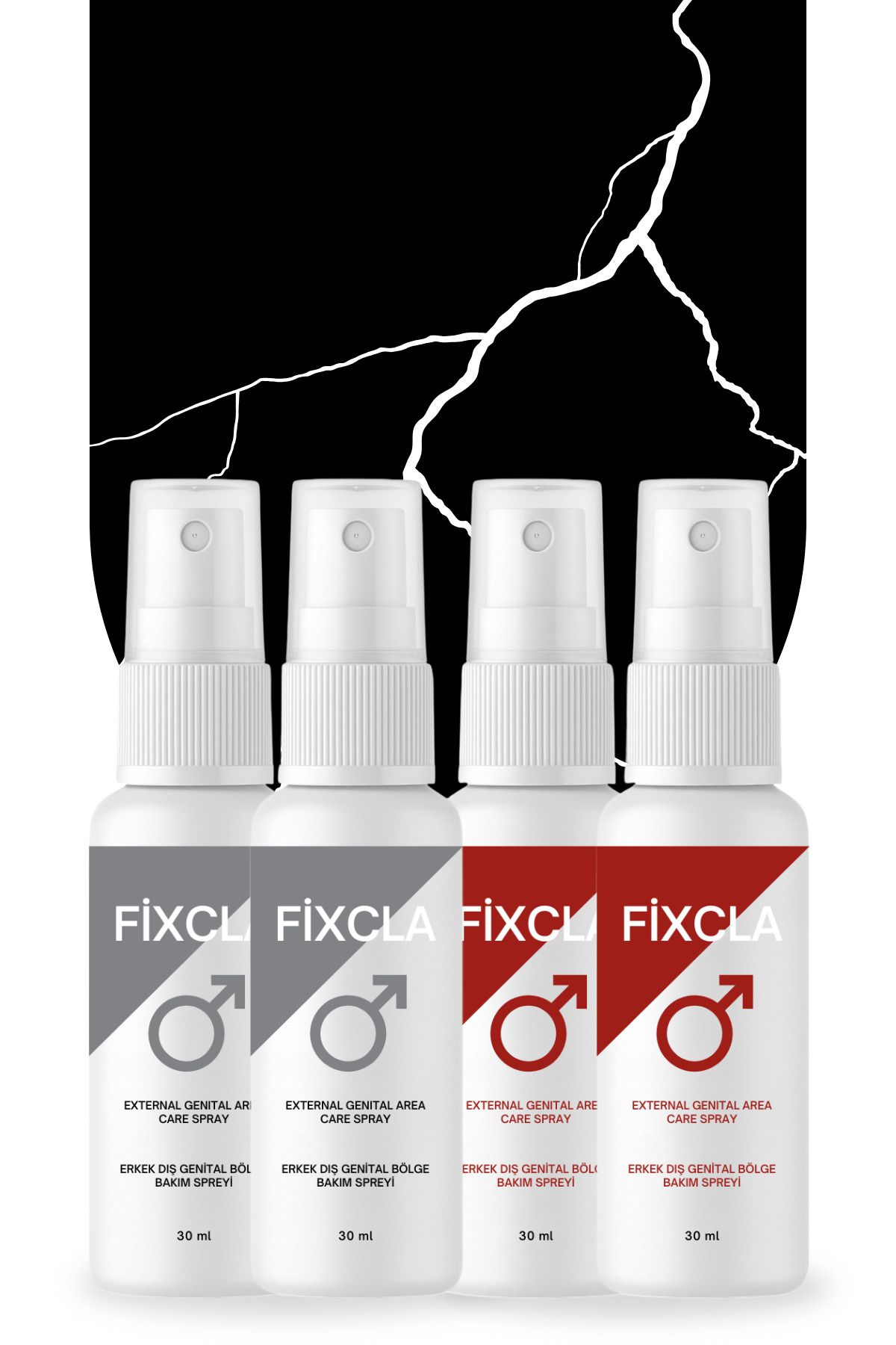 FixCla Erkek Genital Bölge Bakım Spreyi – 4’lü Set (30 ml x4) Gri & Kırmızı Tasarımlı