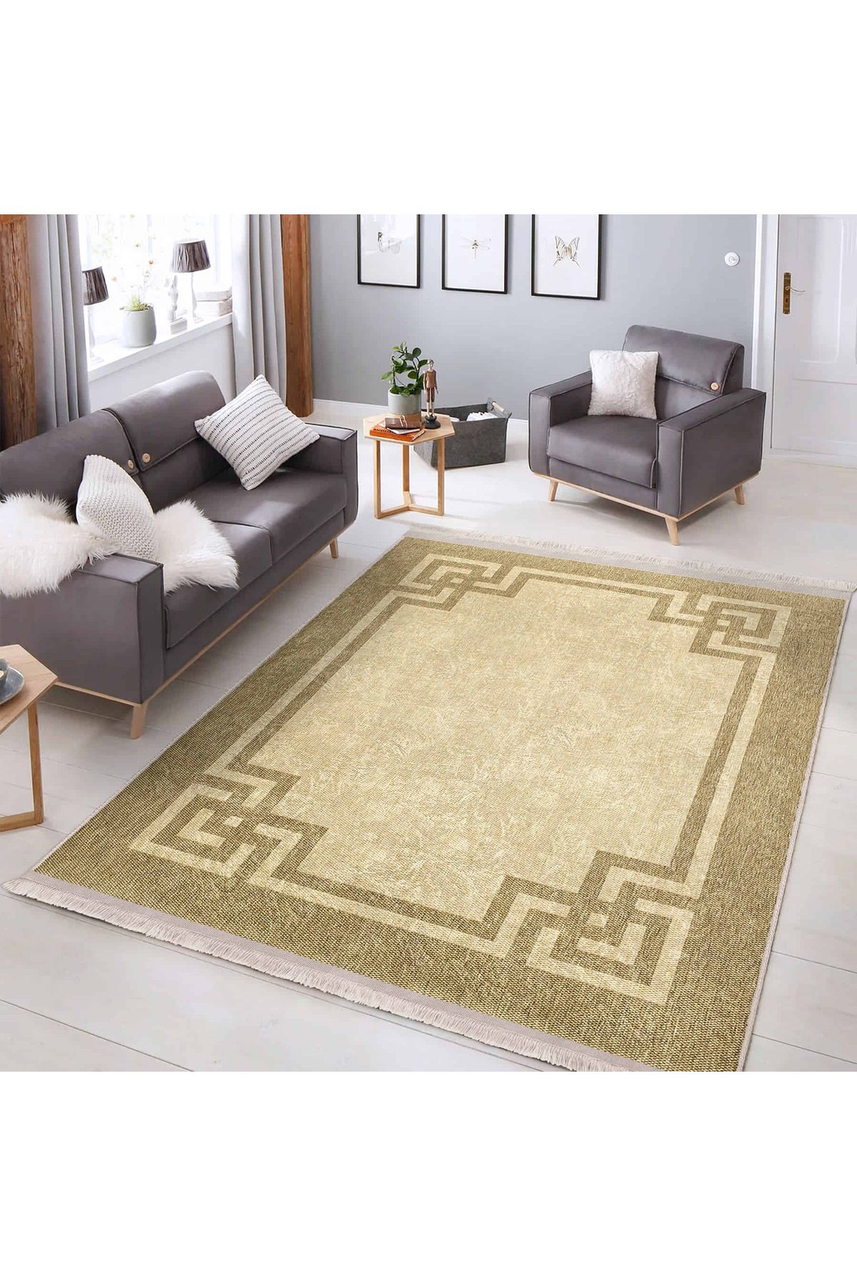 Realhomes Modern Geometrik Desenli Kaymaz Tabanlı Yıkanabilir Salon Halısı – 35 Farklı Boyut Seçeneğiyle