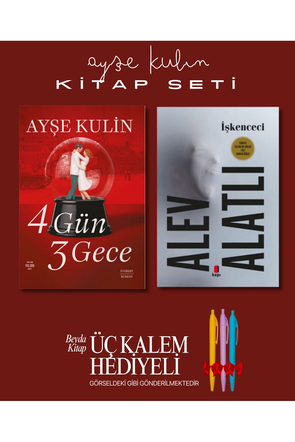 Everest Yayınları 4 Gün 3 Gece - İşkenceci - Ayşe Kulin - Kitap Seti - Üç Kalem Hediyeli