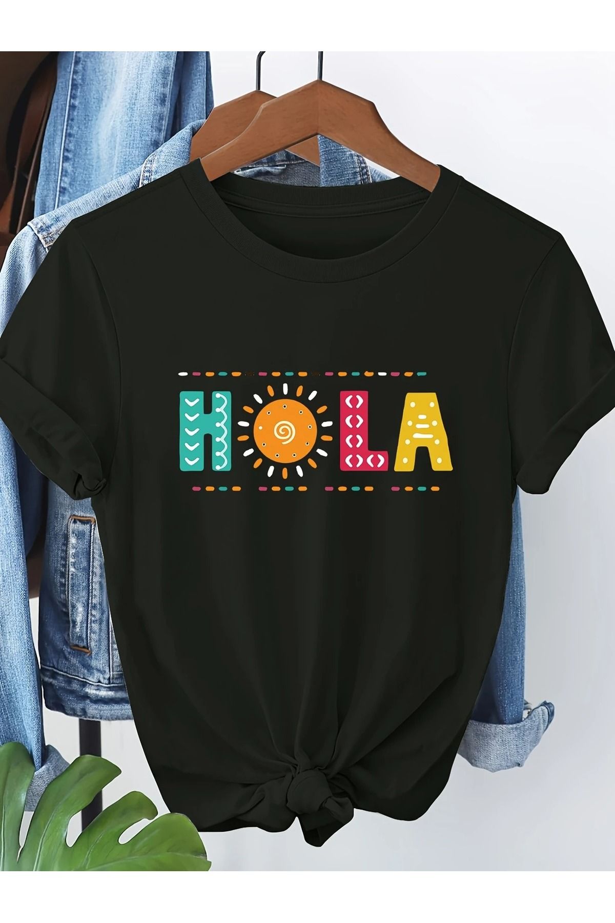 PALPİTO Kadın Siyah Hola Baskılı Oversize T-Shirt