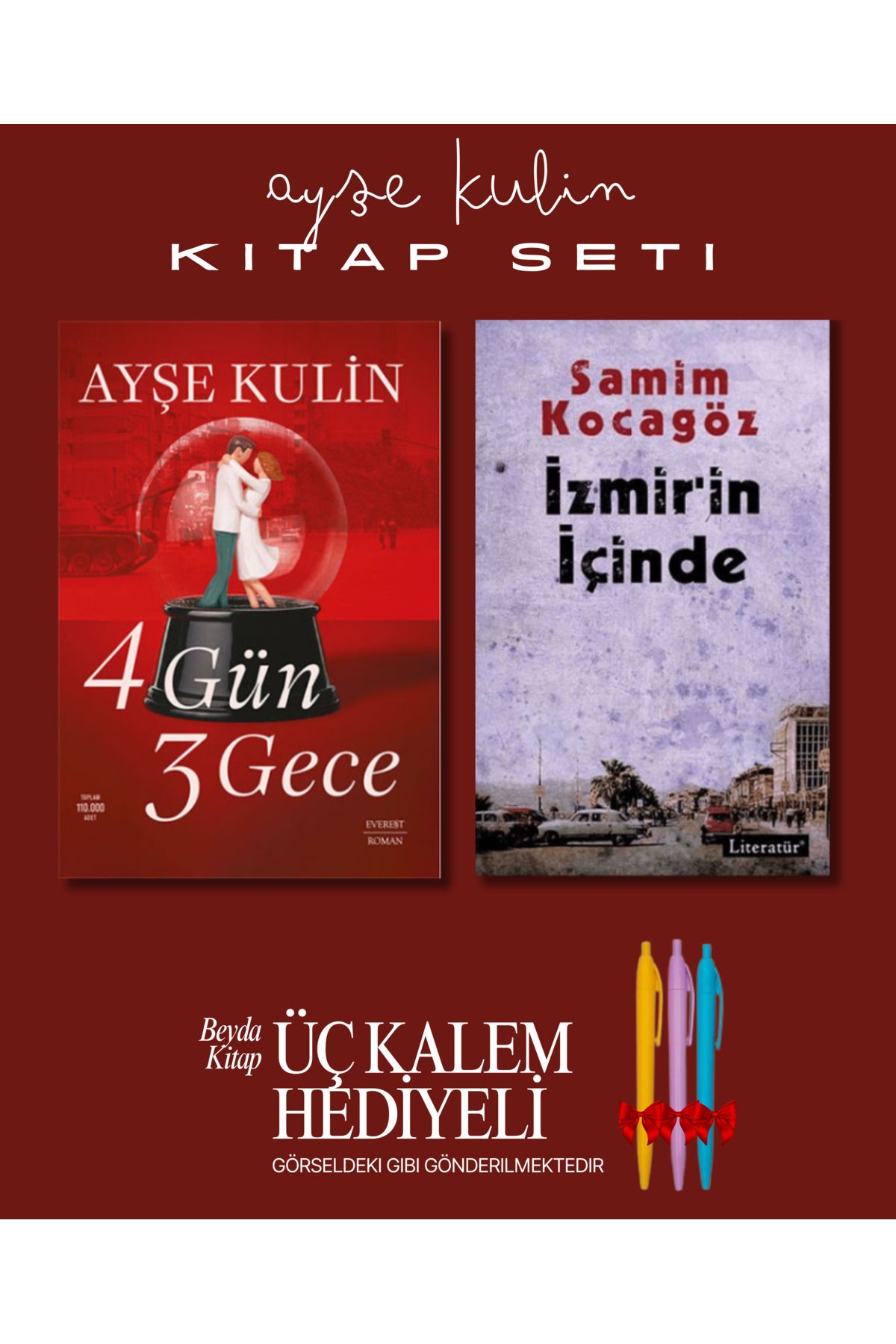 Everest Yayınları 4 Gün 3 Gece - İzmir'in İçinde - Ayşe Kulin - Kitap Seti - Üç Kalem Hediyeli