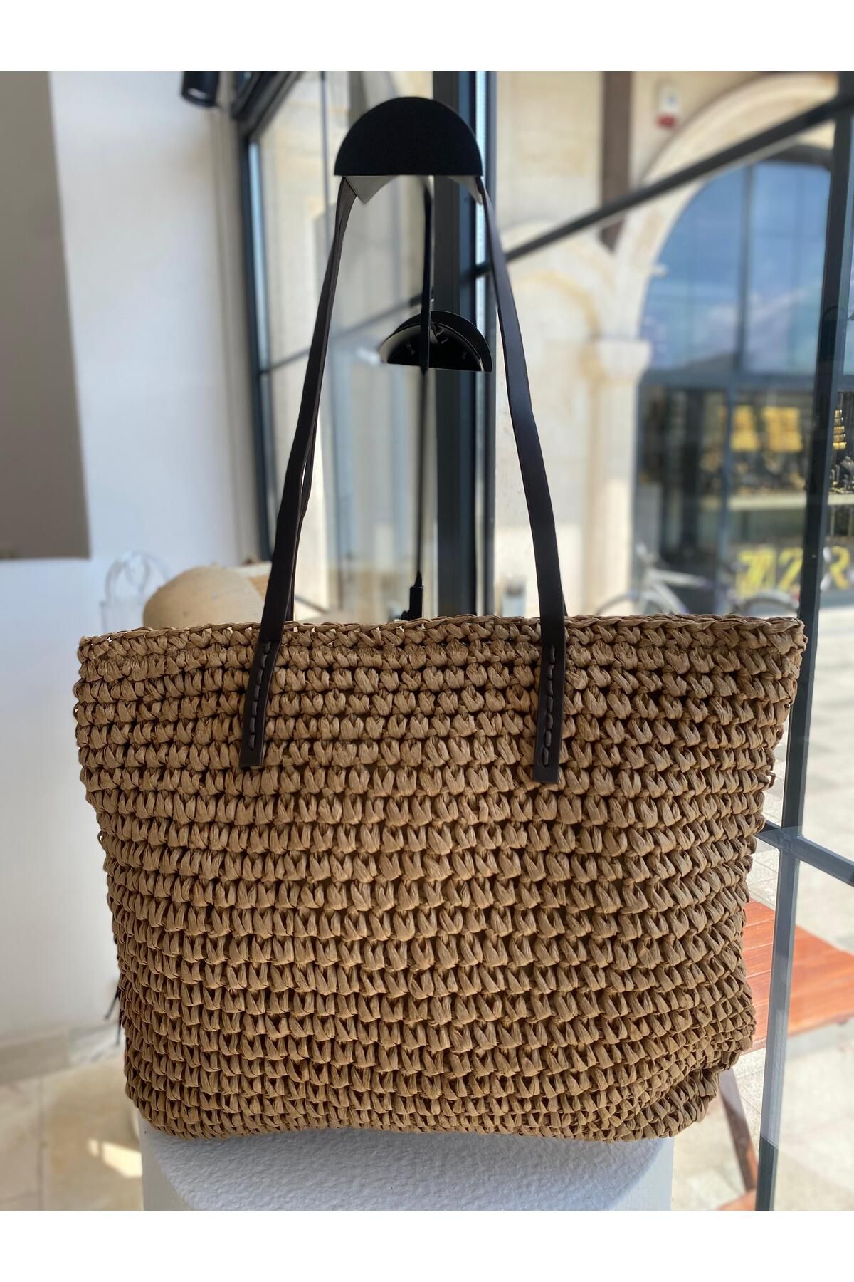 ZeynepKeskinDesign Kadın Hasır Çanta, Örgü Çanta, Plaj Çantası, Kadın Omuz Çantası