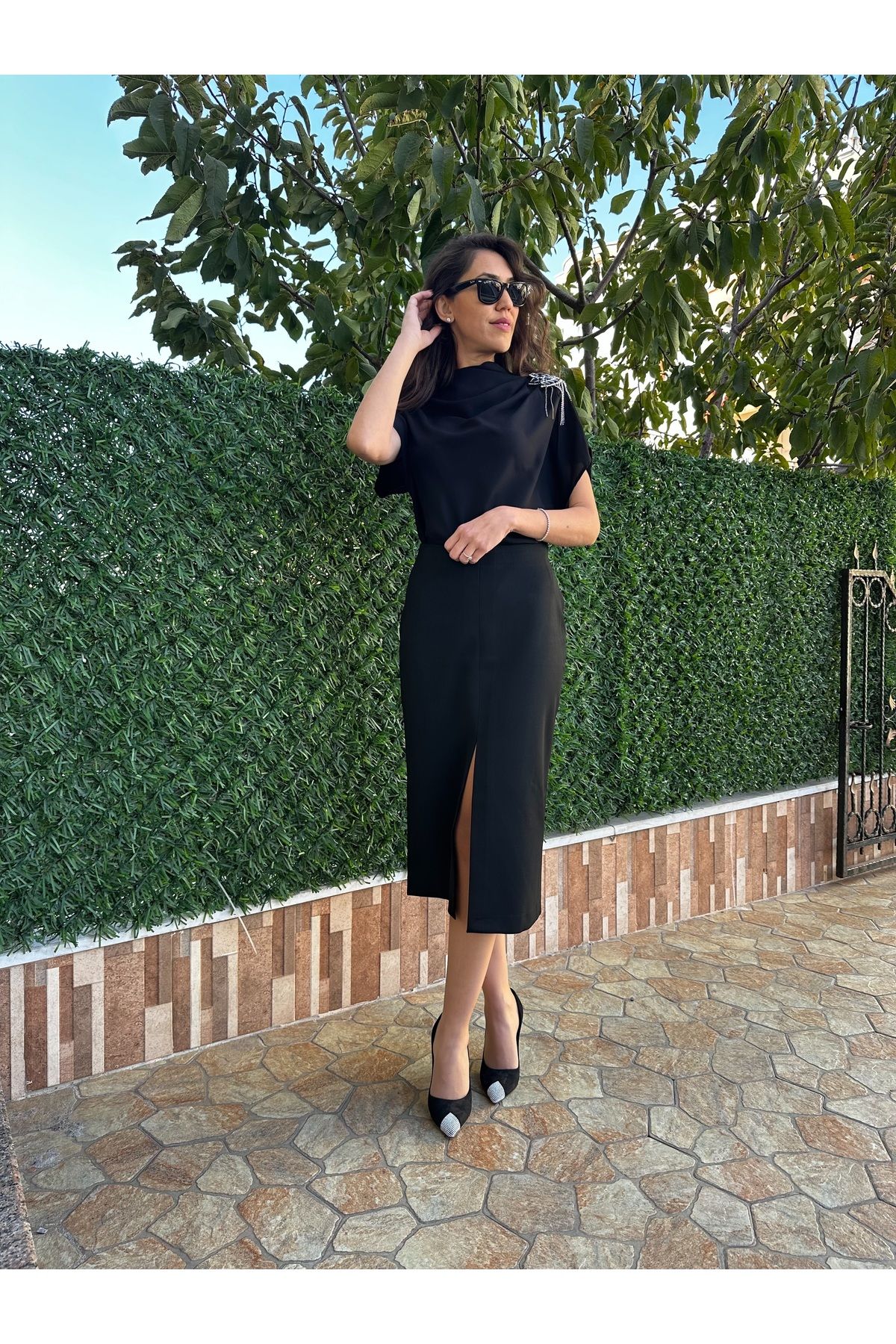 LAGÜN MODA Apoletli Drape Boğazlı Bluz