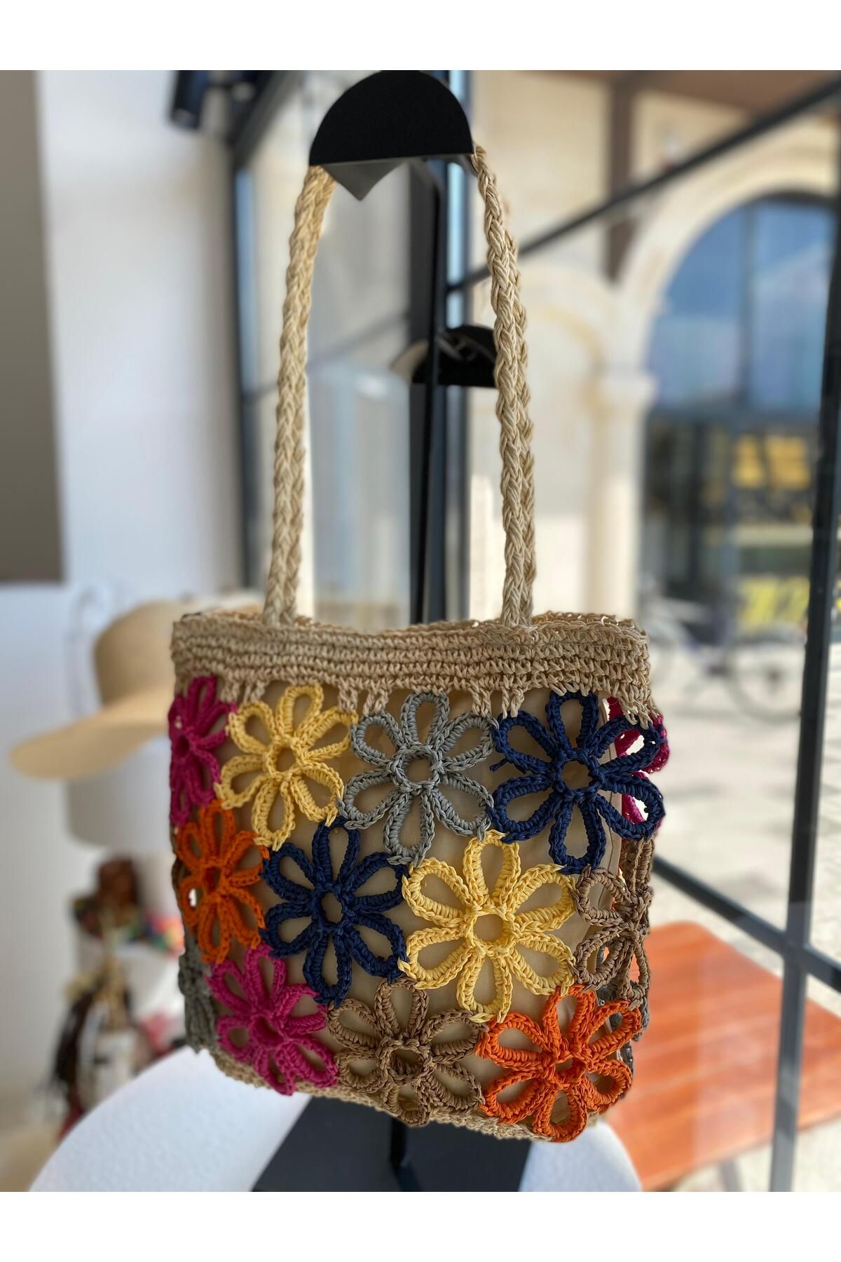 ZeynepKeskinDesign Kadın Hasır Çanta, Örgü Çanta, Plaj Çantası, Kadın Omuz Çantası
