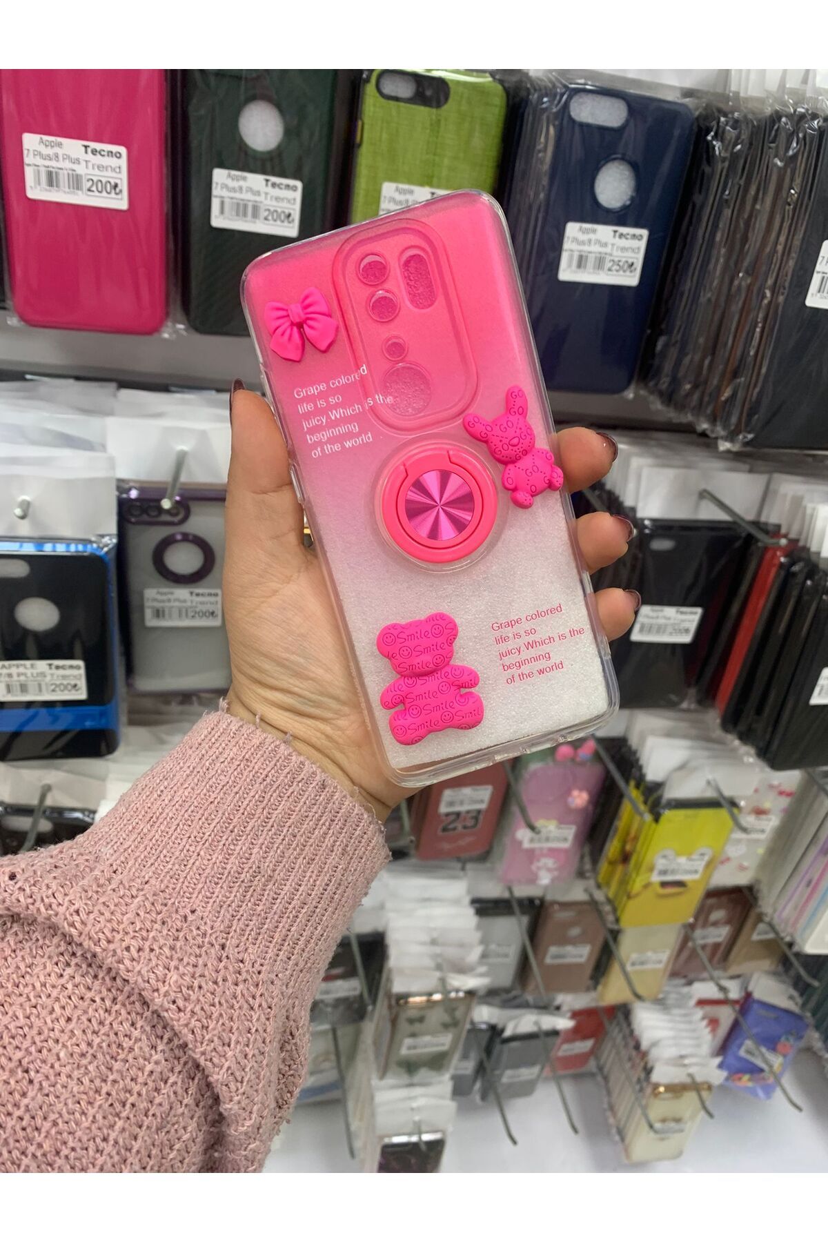 TECNOTREND Redmi Note 8 Pro 3d ayıcıklı yüzüklü silikon kılıf