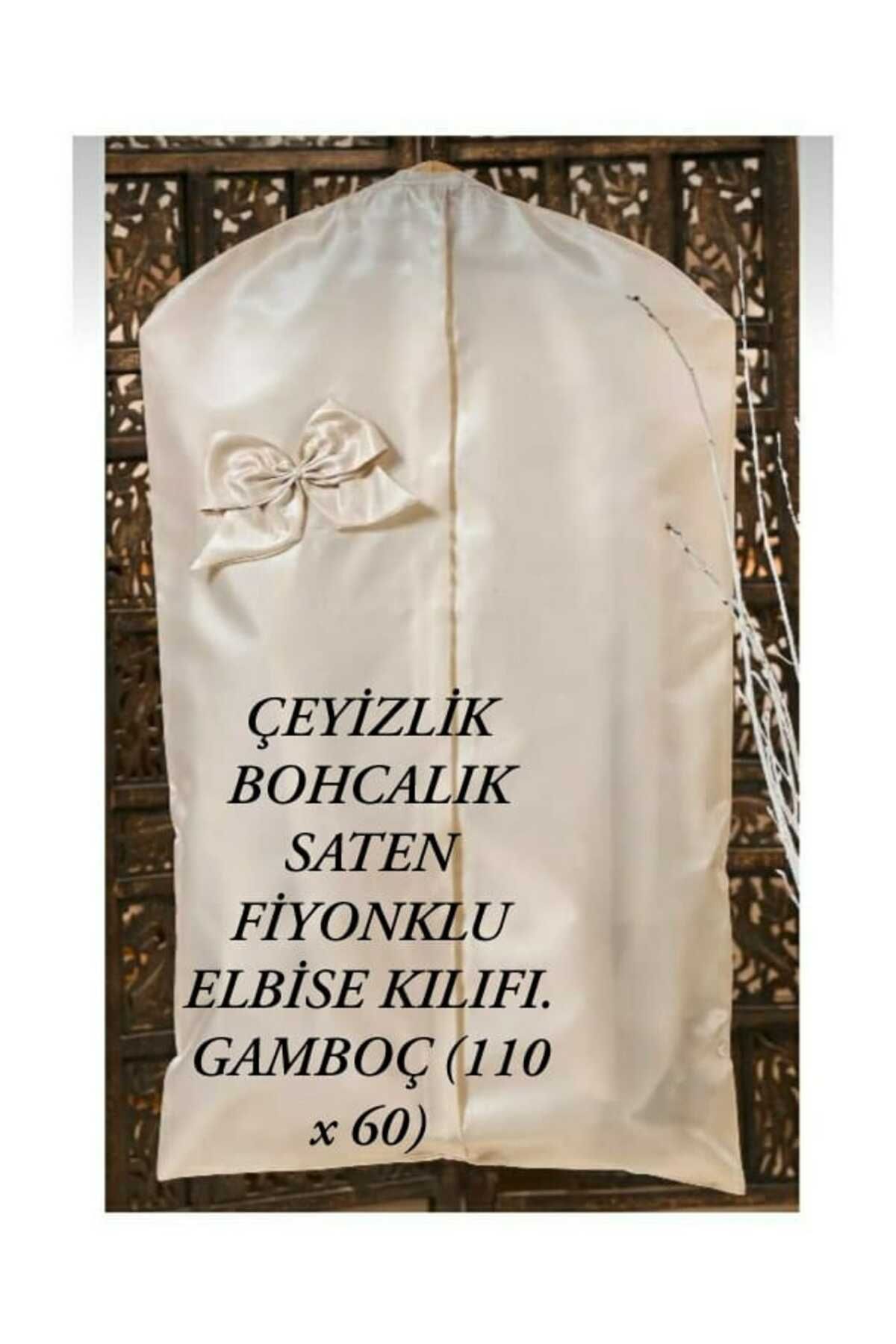 HMZ TEKSTİL ÇEYİZLİK BOHÇALIK SATEN KUMAŞ FİYONKLU ELBİSE KILIFI . GAMBOÇ