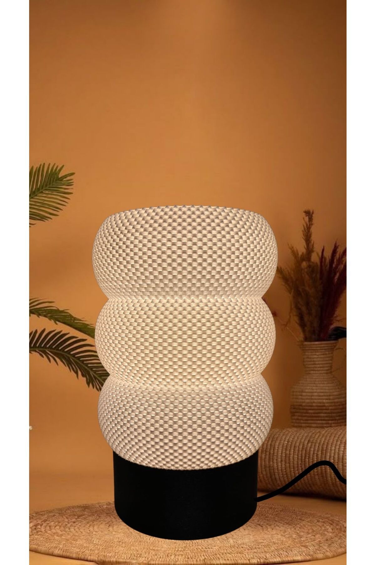 decory Ancha Modern Dokulu Siyah taban Beyaz Gövde Özel Tasarım Abajur (Bioplastik) E27