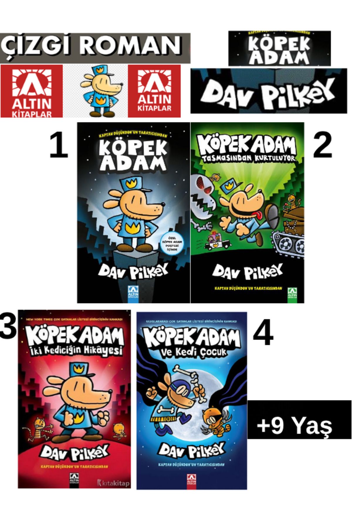 Fenomen Yayıncılık KöpekAdam 1-2-3-4KöpekAdam-Tas.Kurtuluyor-İki Kedi. Hik.-Kedi ve Çocuk 1-2-3-4.Kitap Çizgi roman