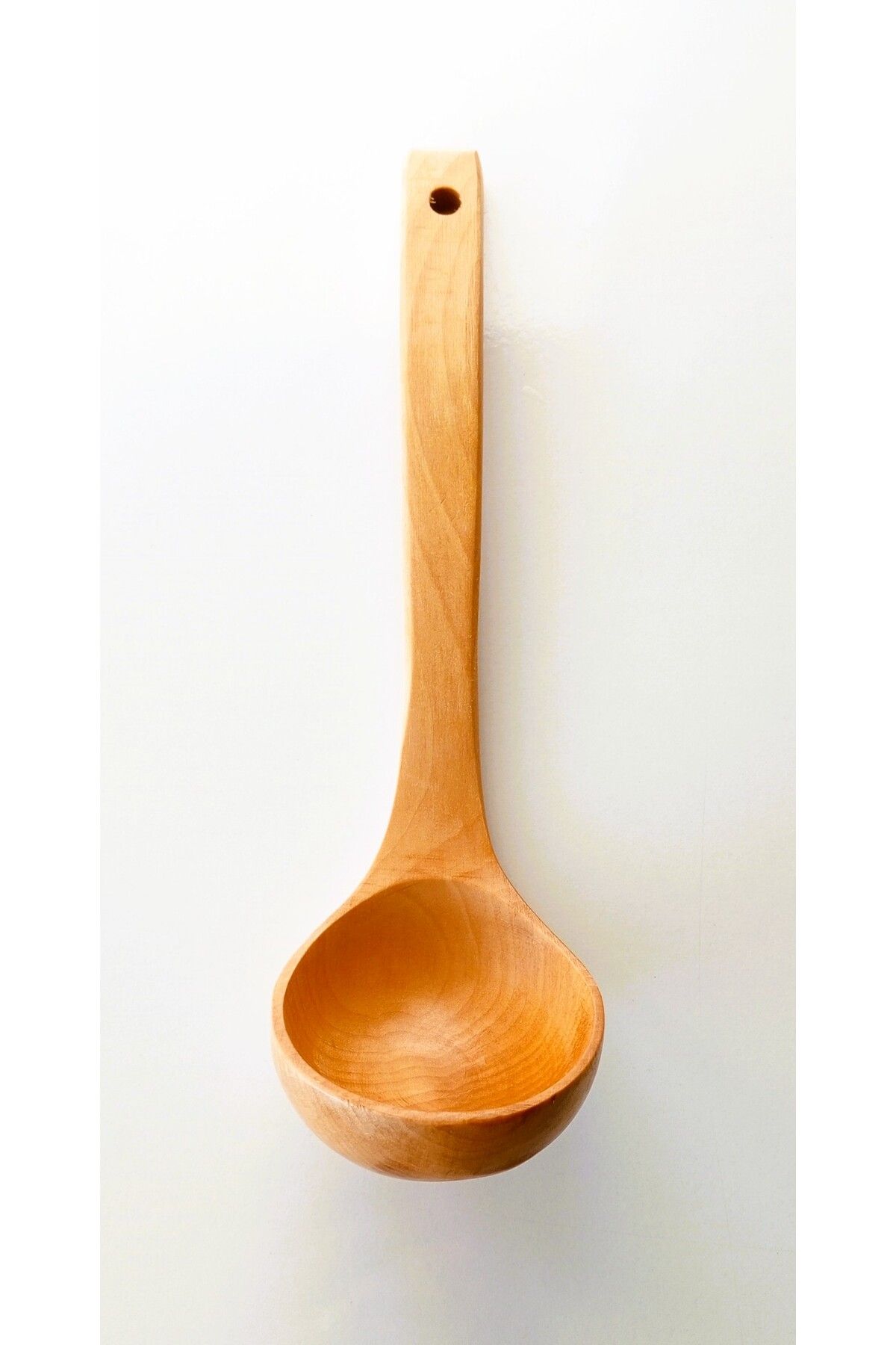 TARIK HOME 27,5 cm. Doğal Ahşap Derin Kepçe – Organik Ahşap Çorba Kepçesi, Uzun Saplı, Isıya Dayanıklı