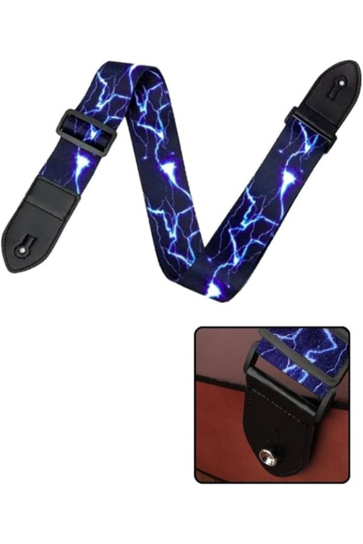 ShopZum Sr-11Bl Gitar Omuz Askısı Mavi Renk Desenli Uzunluk 90-143 Cm