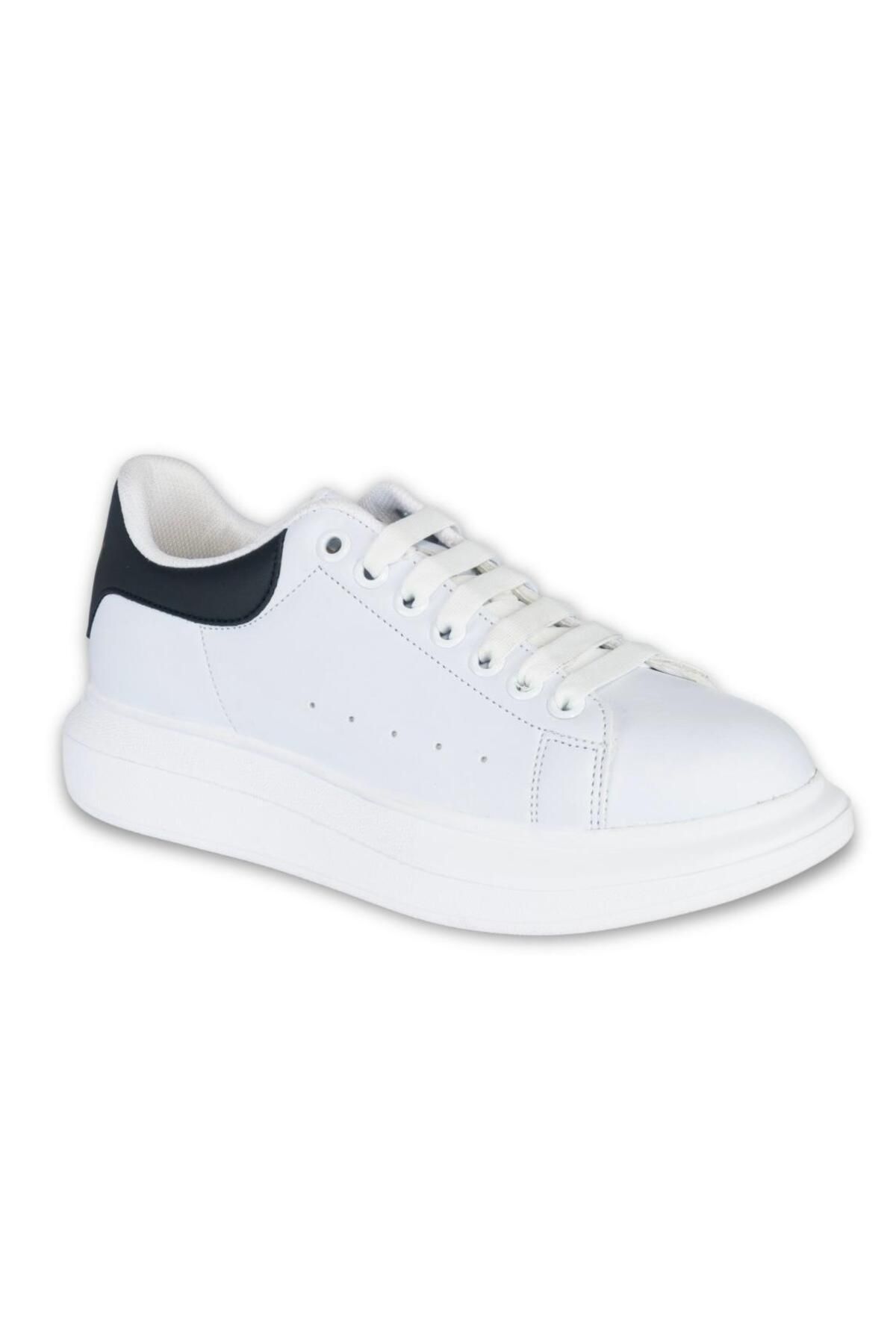 Lennox Erkek Beyaz Siyah Yüksek Tabanlı Sneaker Ayakkabı
