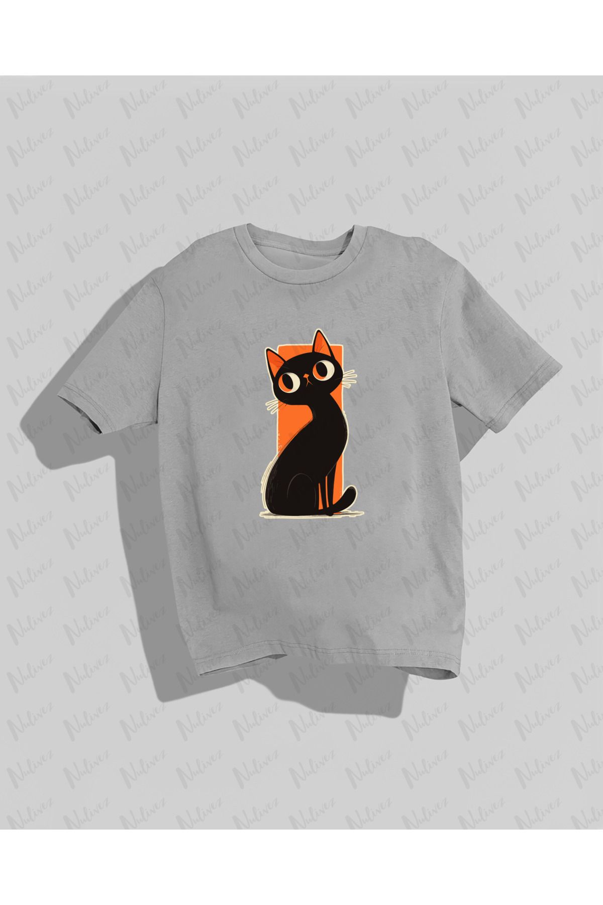 Nulivez Kedi Baskılı Yüksek Kalite Kompakt Oversize Kadın T-Shirt