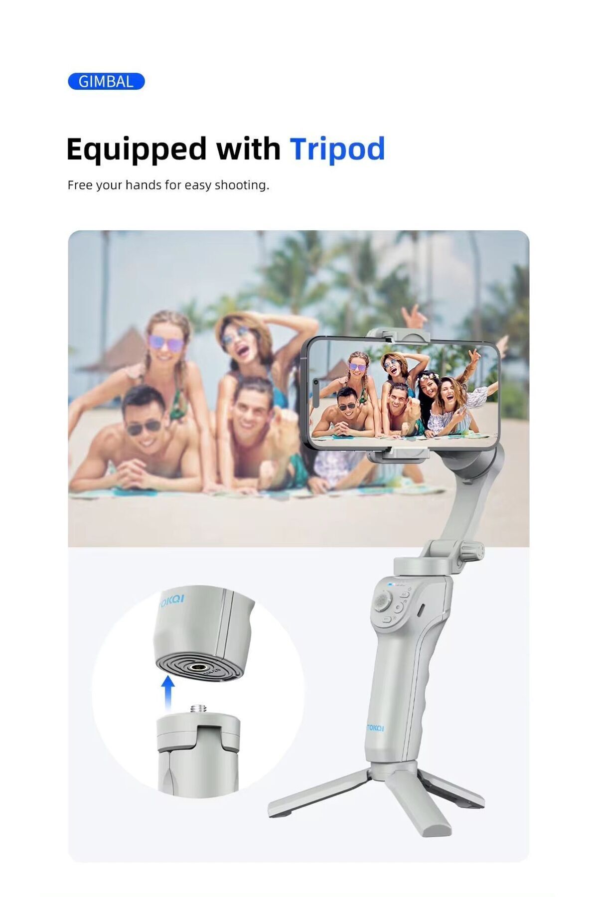 bellami 3 Eksenli Katlanabilir Gimbal Sabitleyici – Dolgu Işıklı, Tripodlu, iOS/Android Uyumlu Gimbal