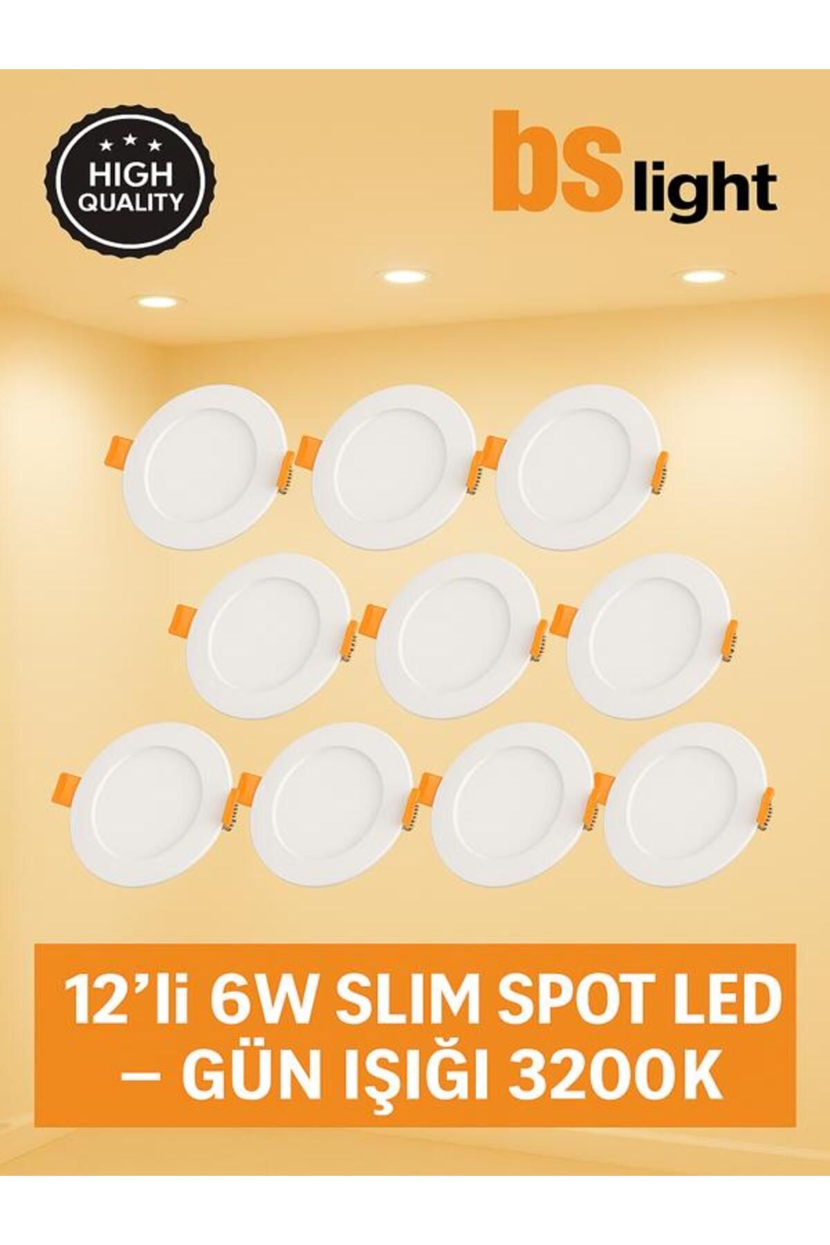 Bs Light 12'li 6W Slim Spot LED – Gün Işığı 3200K | Alçıpan Uyumlu, Enerji Tasarruflu Tavan Spotu