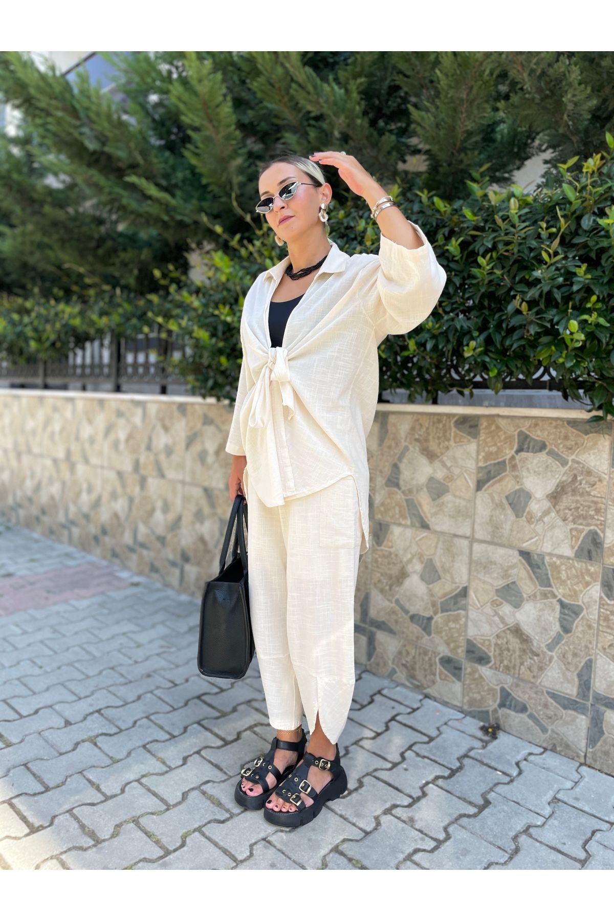 EFİL Natural Tasarım Keten Kimono Takım
