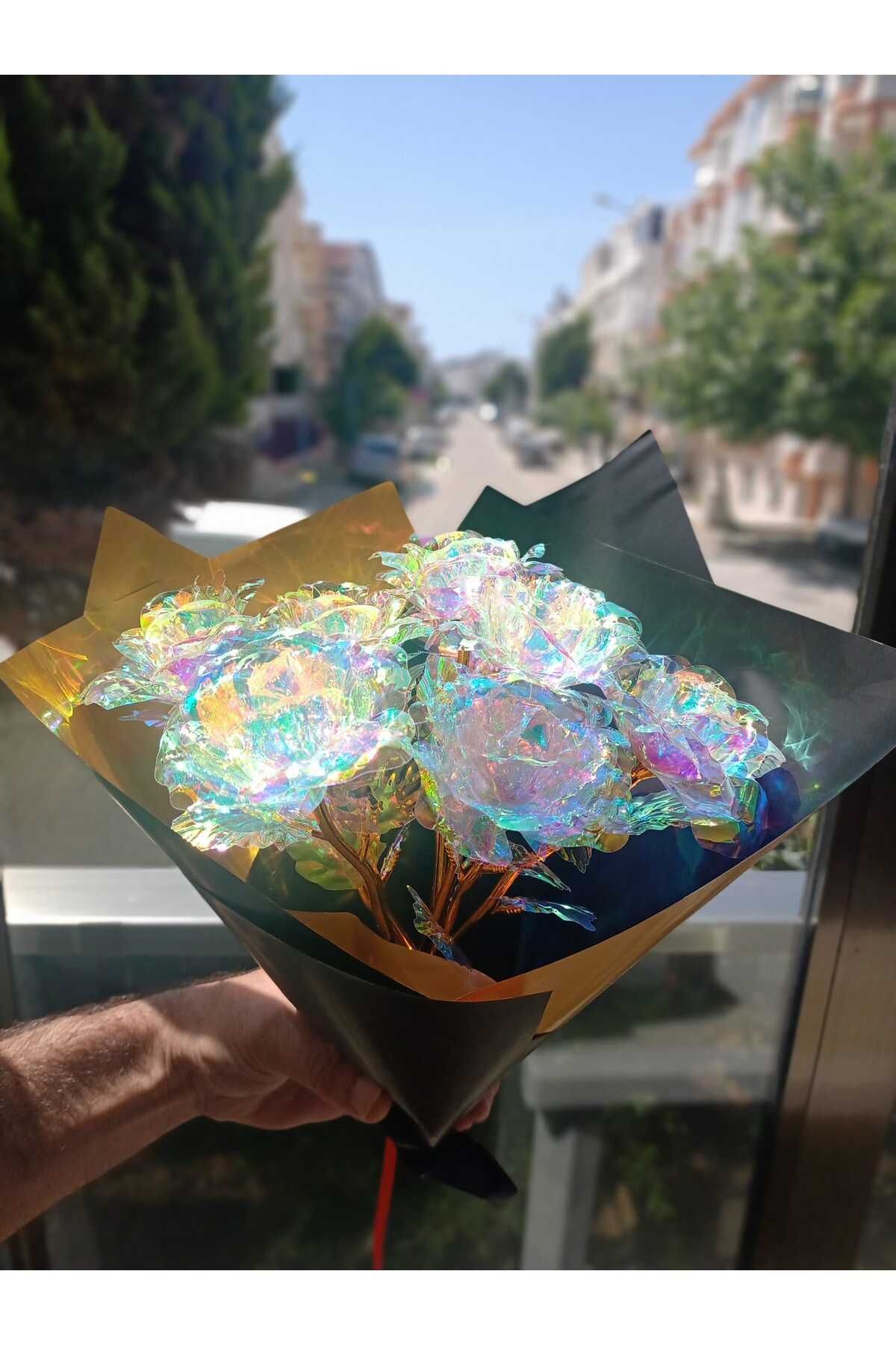 Home Terapix 10'lu Sonsuzluk Gülü Buketi Şık Tasarım Çiçek Buketi En Güzel Hediye - GoldBlack