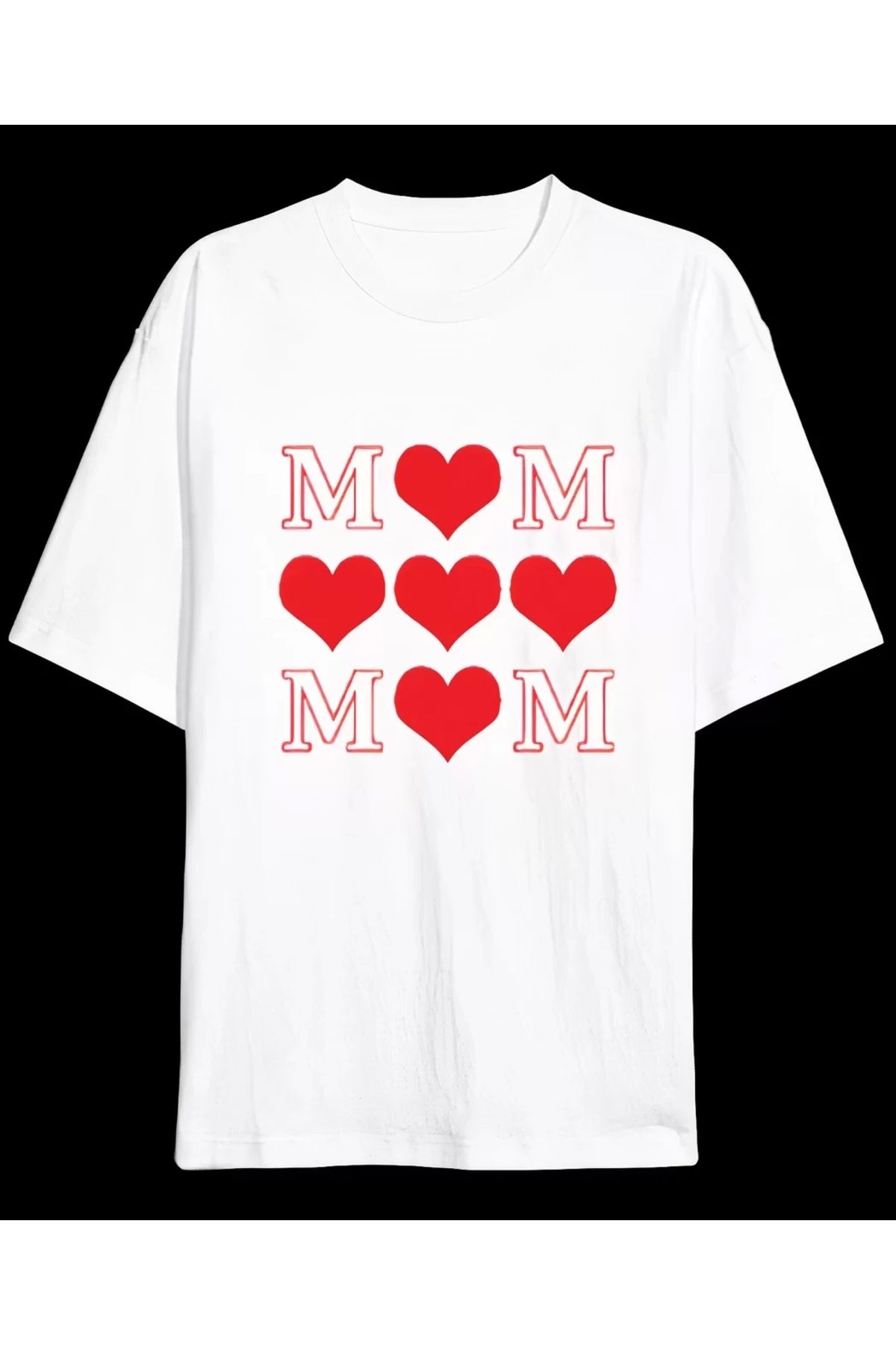Robahood Anneler Gününe Özel Tasarım MOM Kalp Baskılı T-shirt - Beyaz