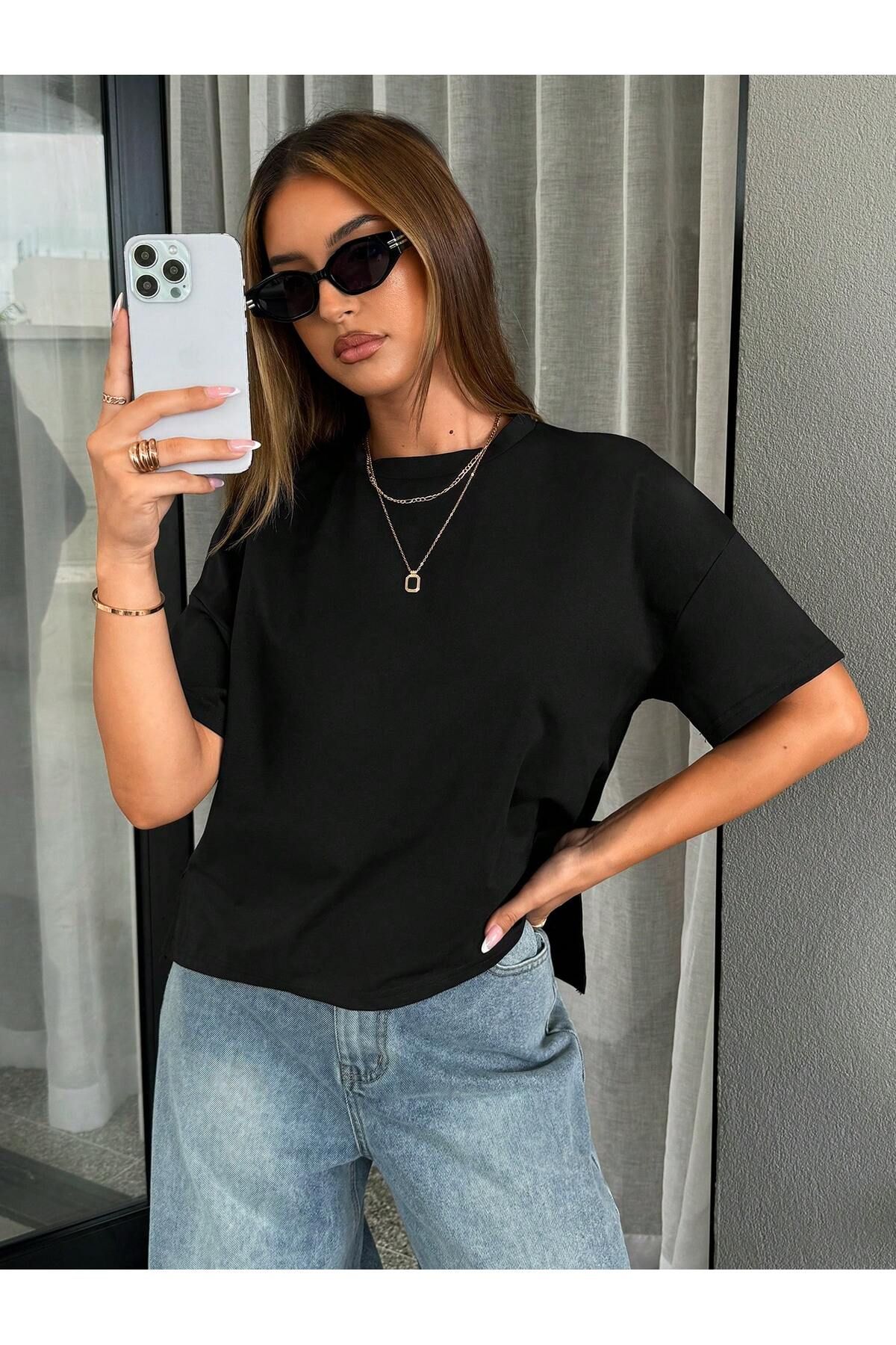 Gollinger Kadın Rahat Kesim Basic Bisiklet Yaka T-shirt