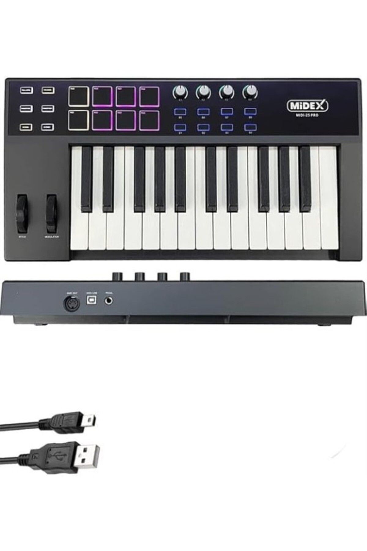 ShopZum Midi-25 Pro Midi Klavye 25 Tuşlu Midi Keyboard 8 Pad