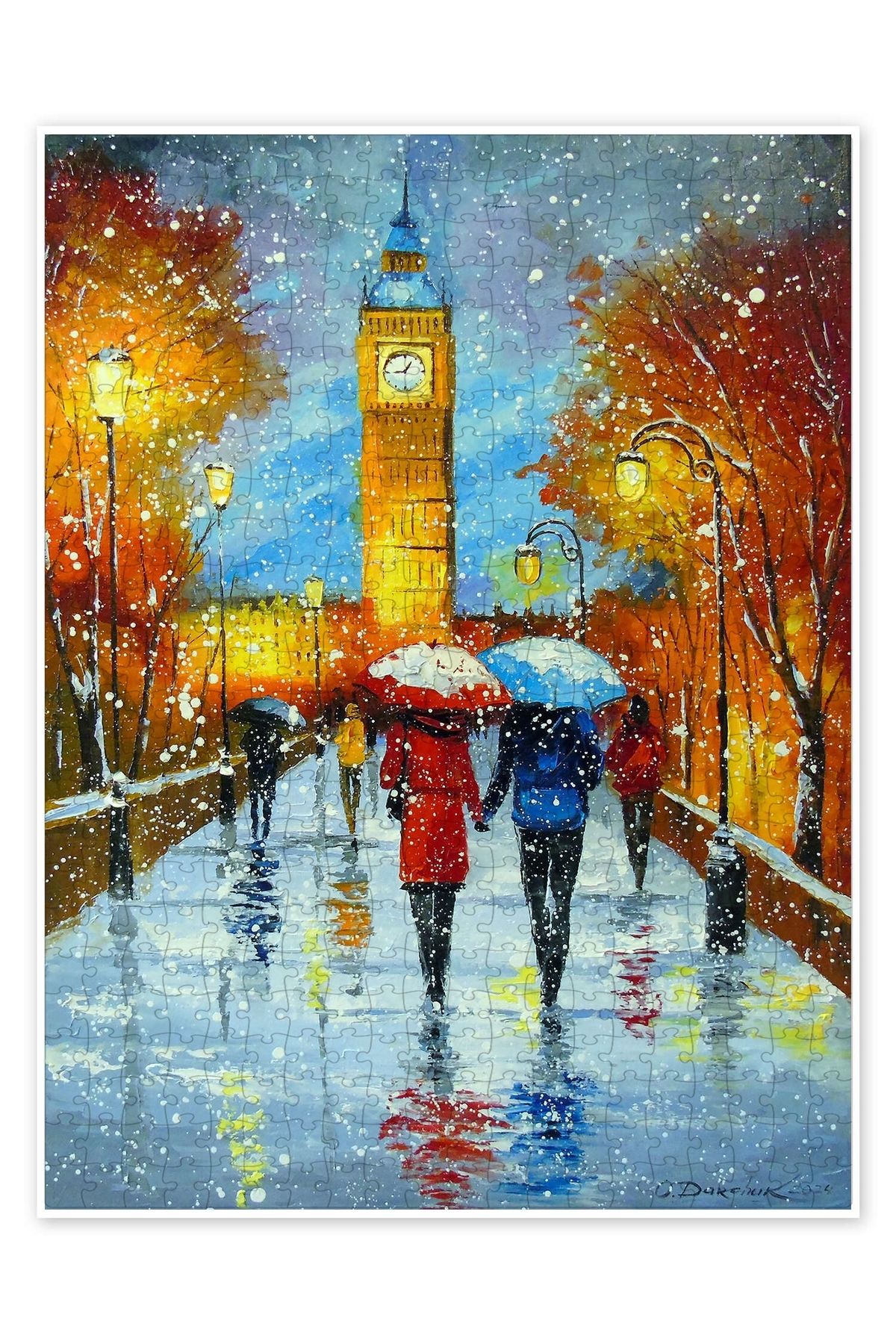 Jeronkarji Londra'da romantik kar yağışı 500 Parça Puzzle Yapboz Şehir Manzara Temalı Hobilik