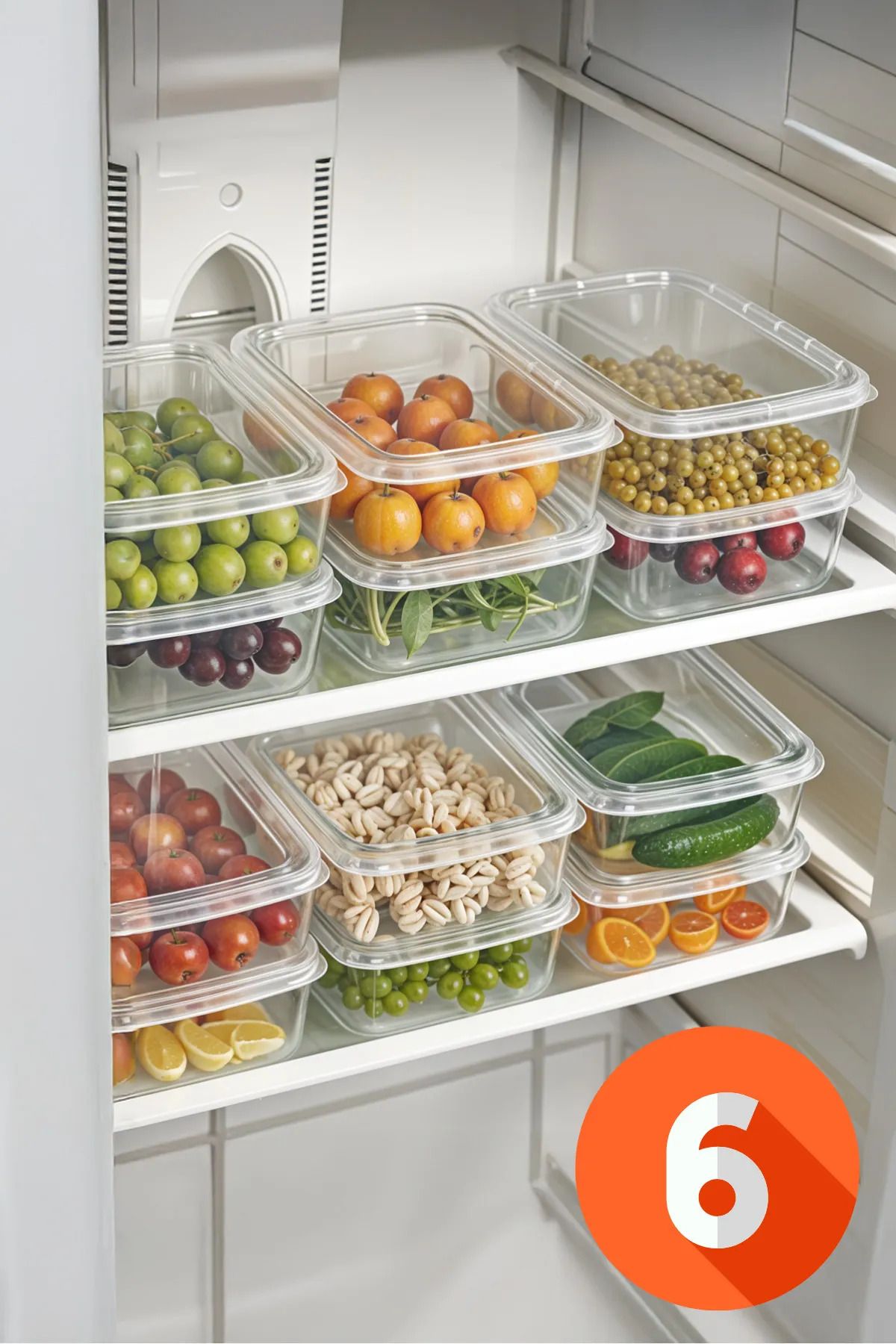 Lumpedy Buzdolabı Saklama Organizer, Kendinden Kapaklı, Mikrodalga ve Buzluğa Uygun, 6 Adet 1350ml