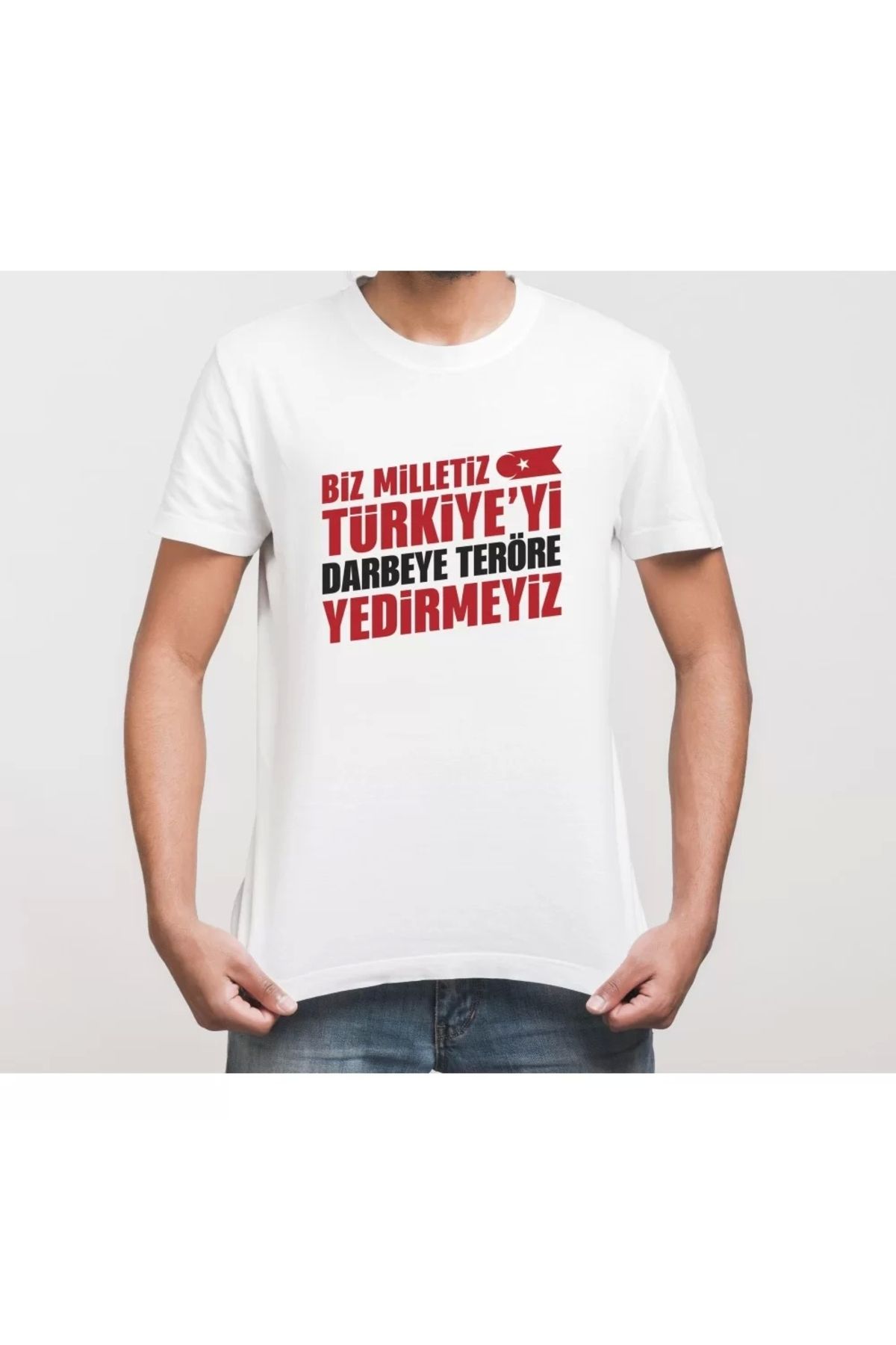 Robahood 15 Temmuza Özel Tasarım YEDİRMEYİZ Baskılı T-shirt - Beyaz