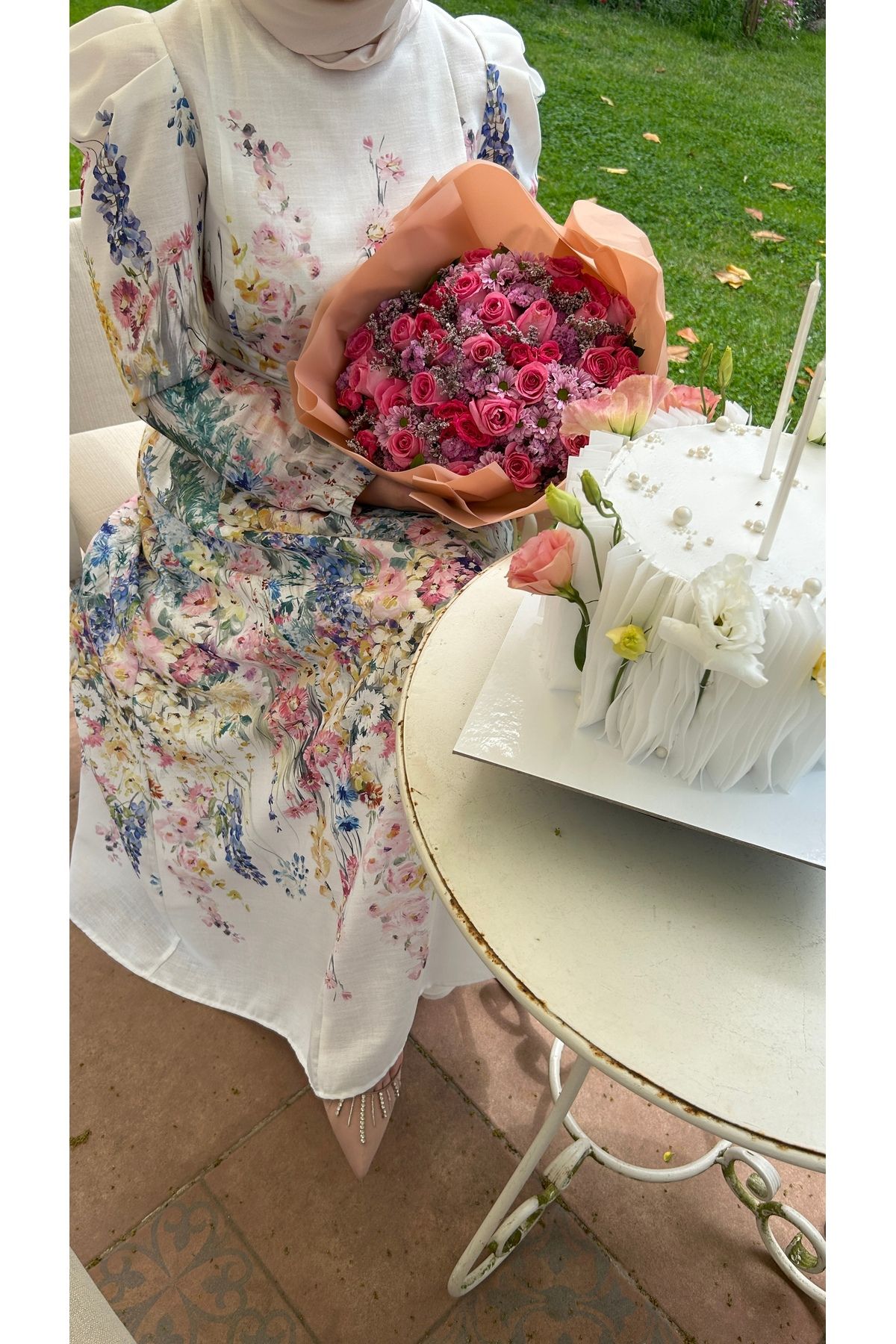 keten çiçekli camellia elbise - 2