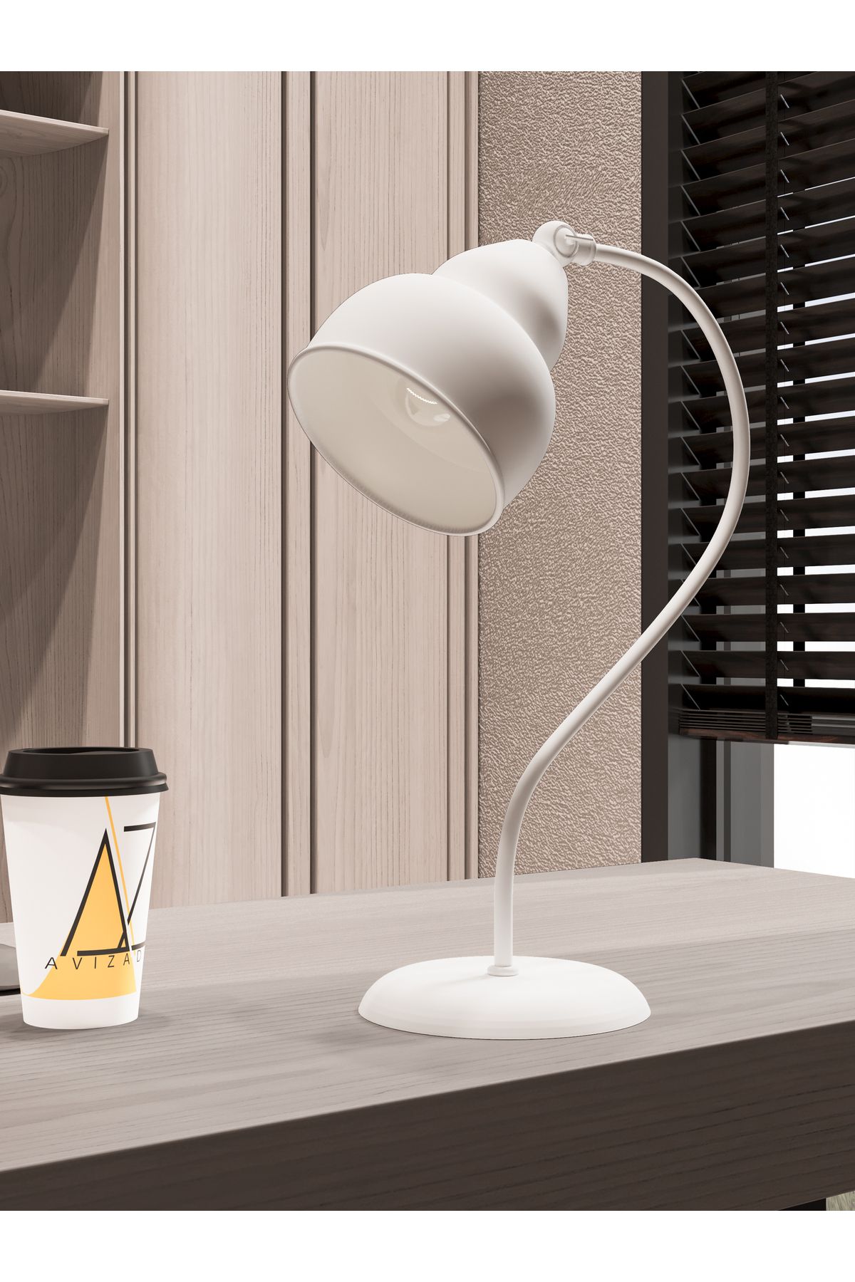 avizade LUNERA Blanc Beyaz Kıvrımlı Metal Masa Lambası | 90° Ayarlanabilir Başlık | E27 Duy