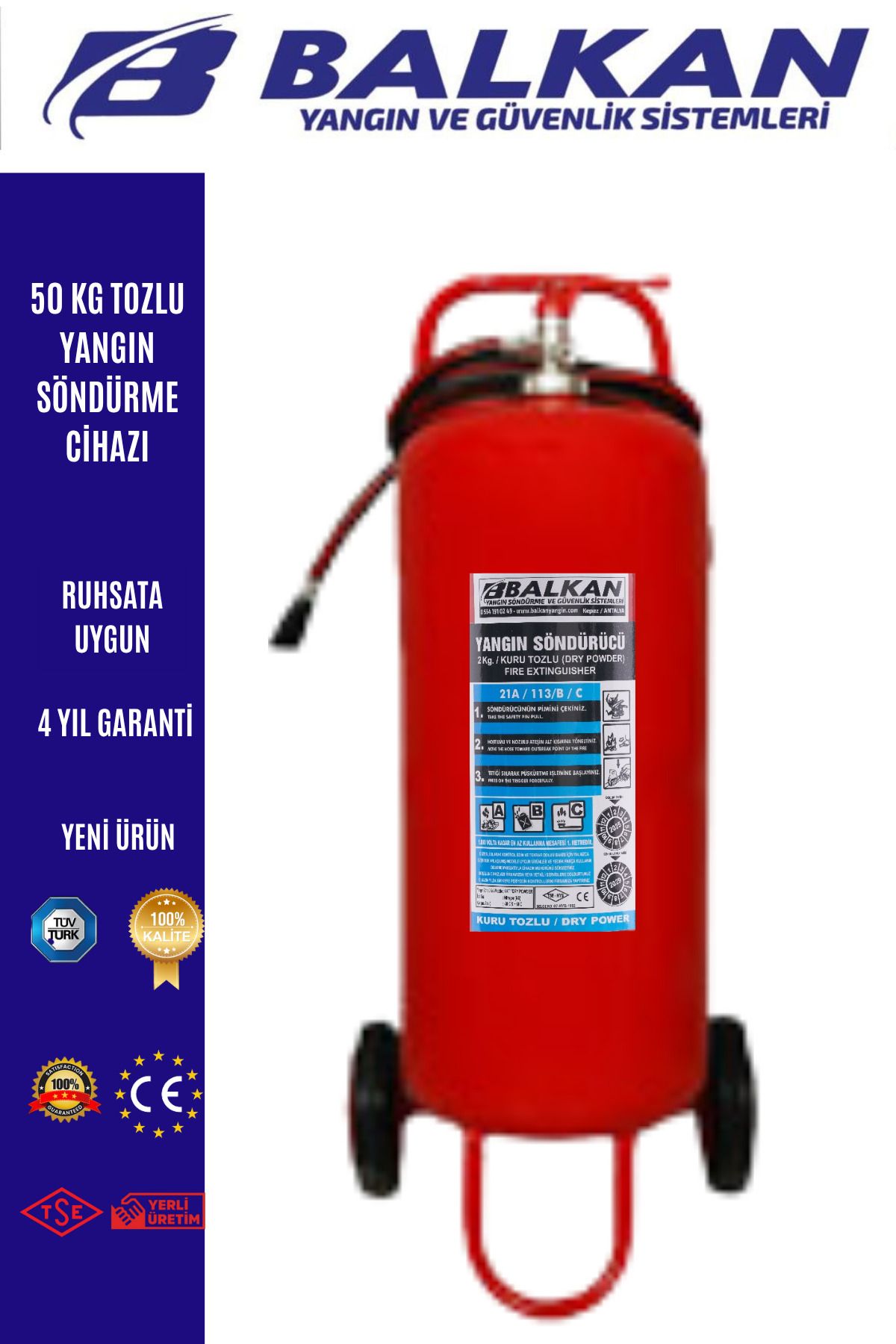 Balkan Ticaret 50 KG TOZLU YANGIN SÖNDÜRME CİHAZI-RUHSATA UYGUN