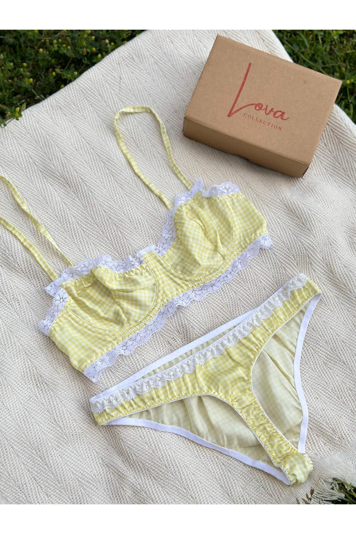 Lova Collection Isabelle Sarı Saten Sütyen Takım