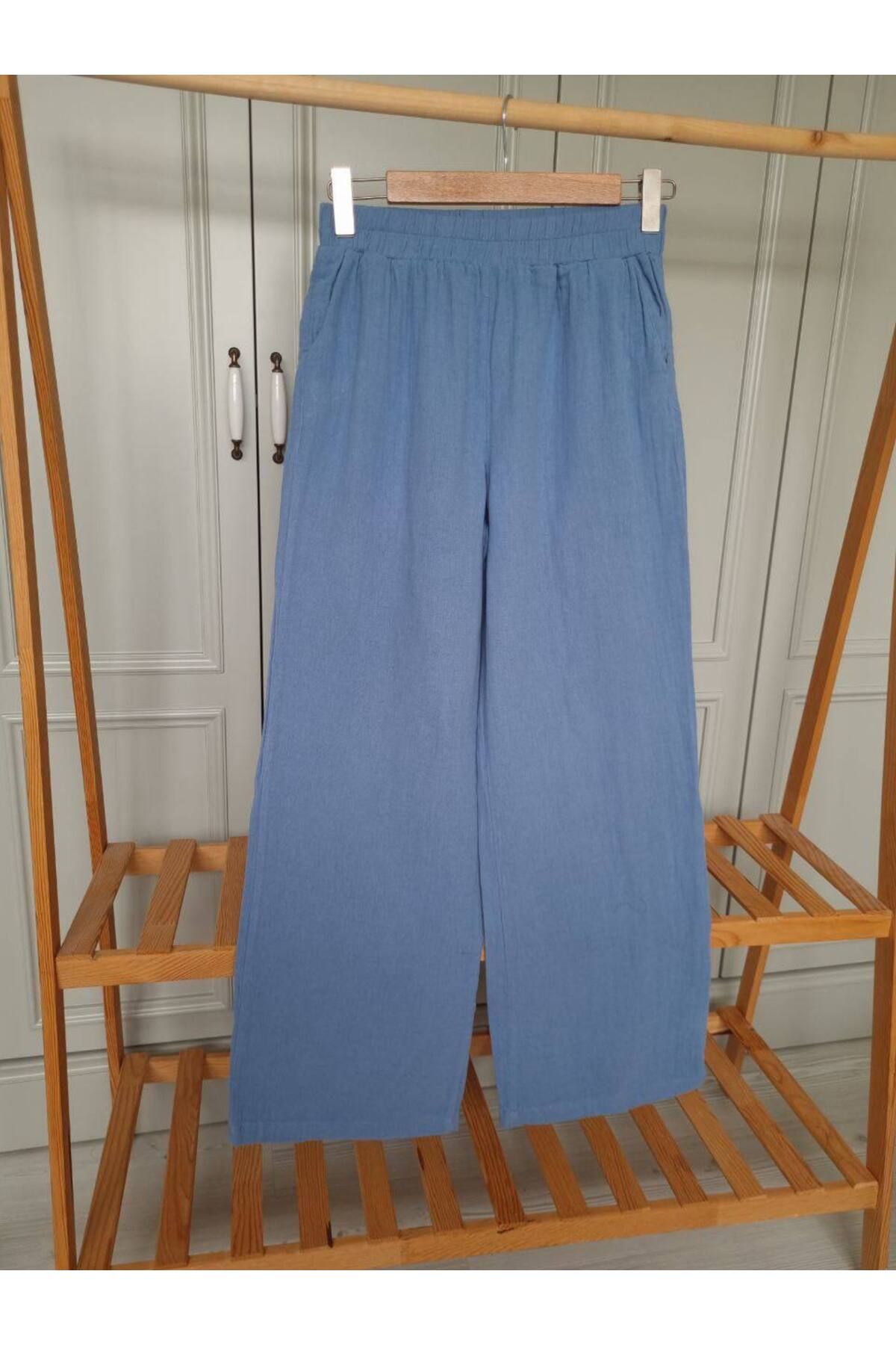 Butik Müslin Kumaş Beli Lastikli Kumaş Pantolon