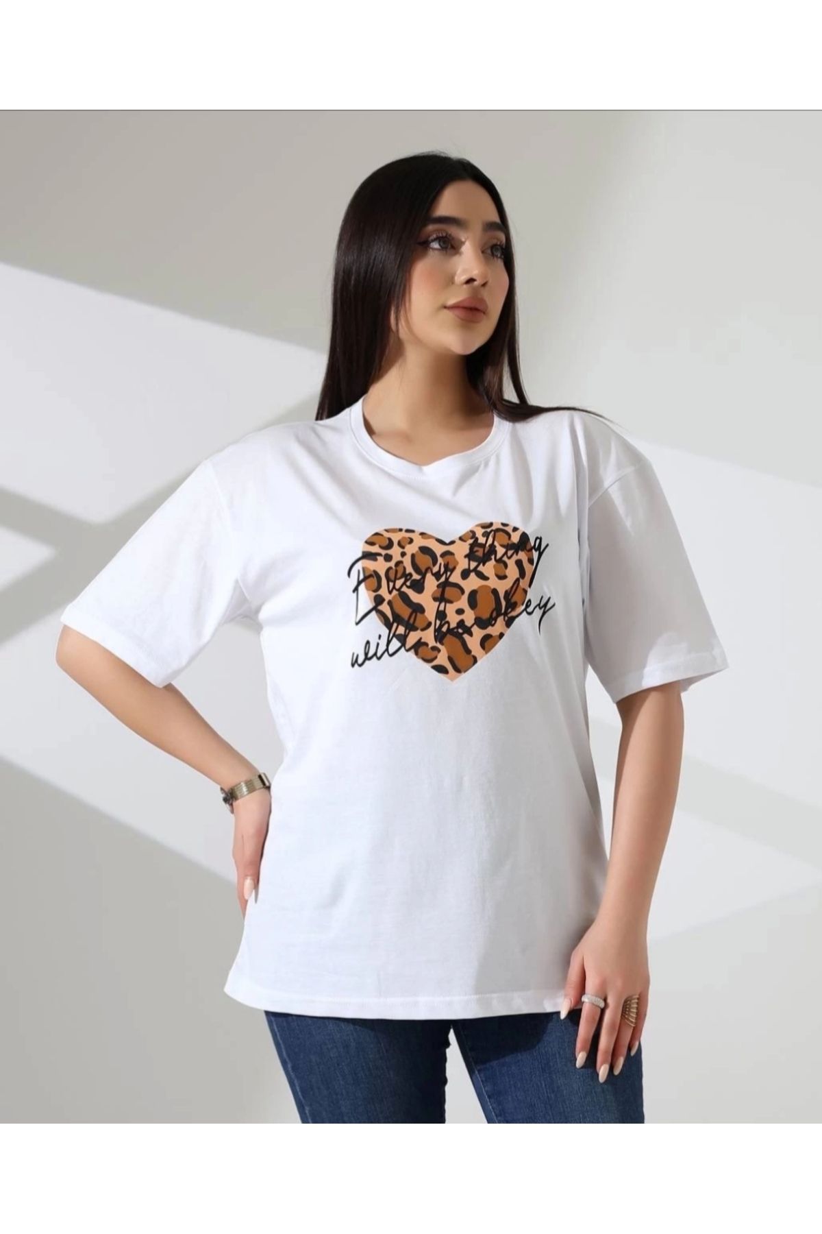 MODA Leopar kalp baskılı tişört