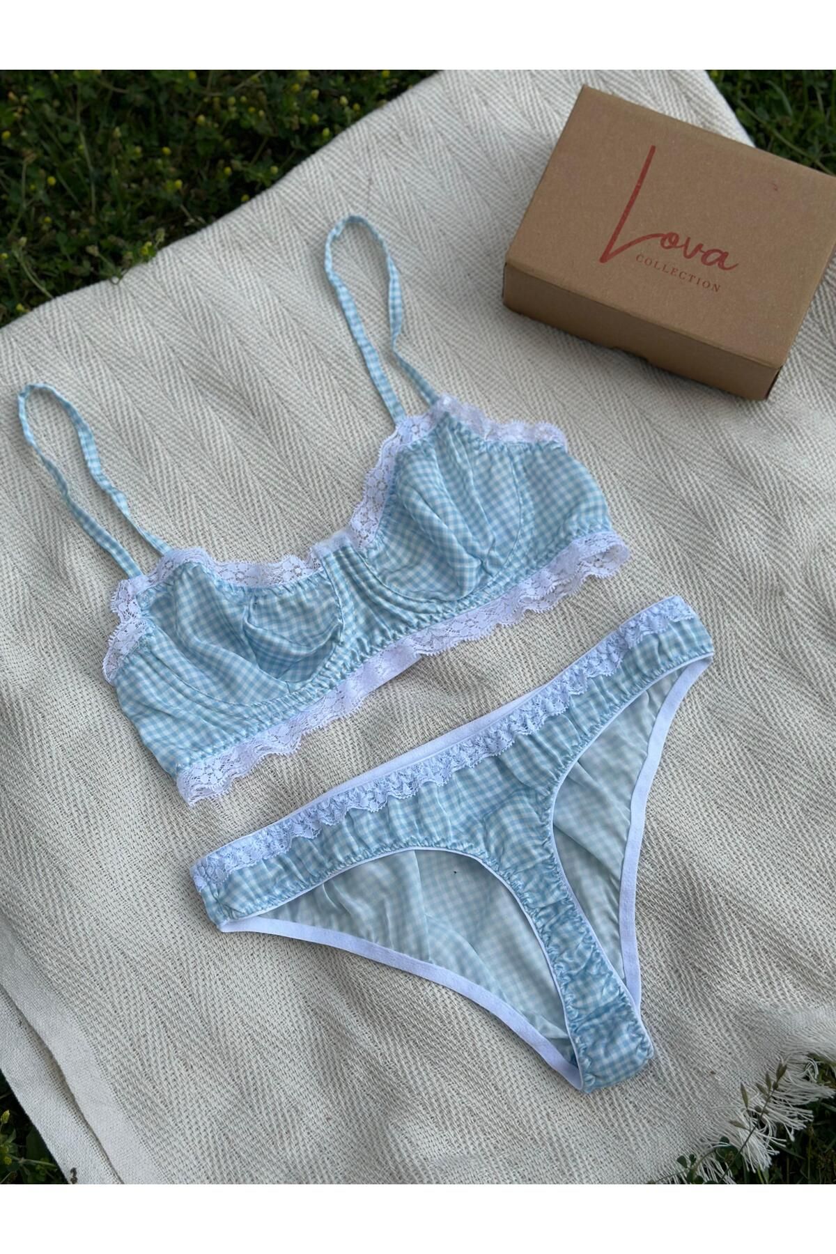 Lova Collection Sophia Mavi Saten Sütyen Takım