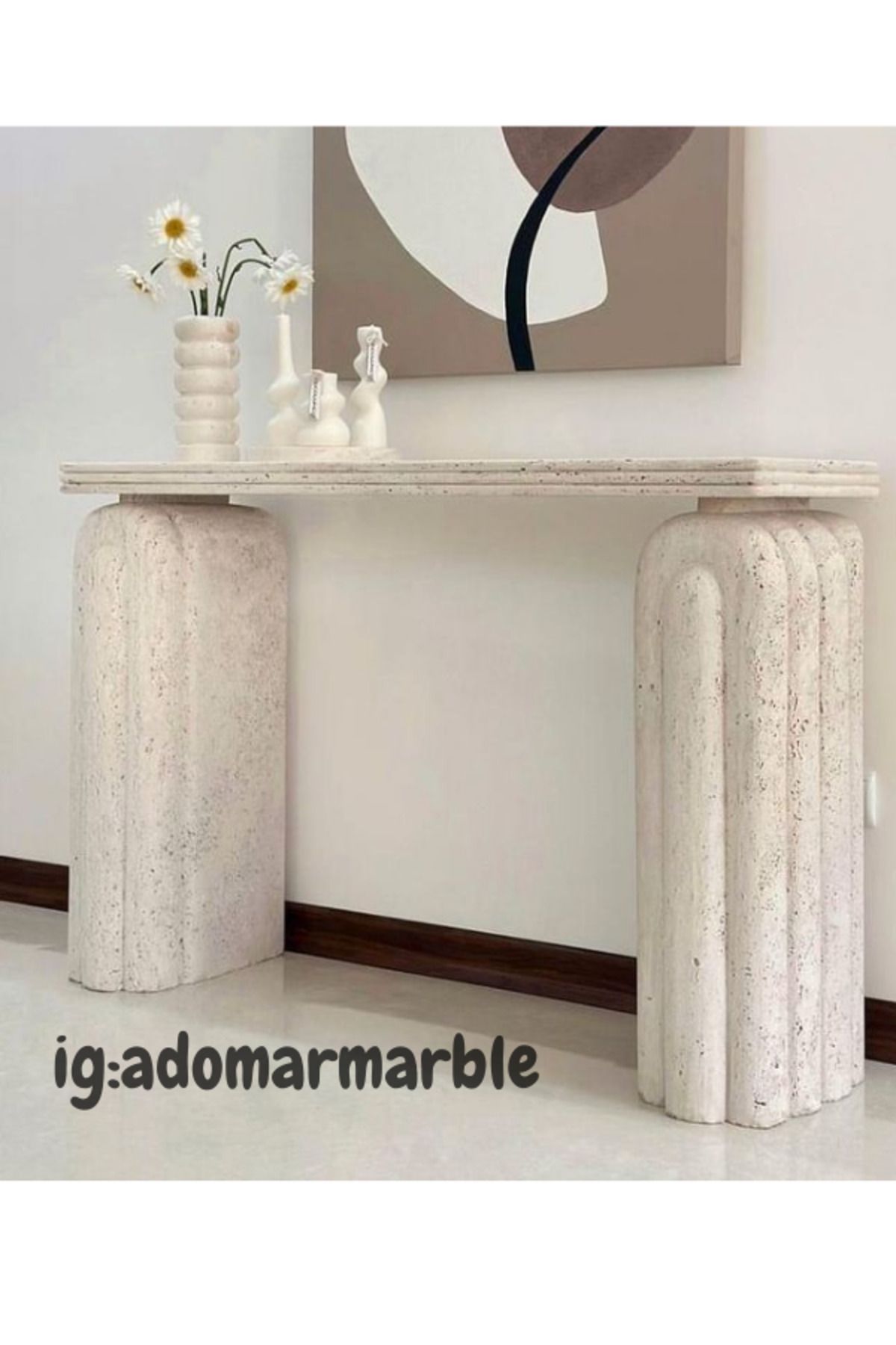 adomarmarblehandmadeandluxury ADOMAR Traverten Dresuar, Mermer Dresuar, Antre Dresuar, %100 Doğal Taş, Konsol Masası, Özel Ölçü