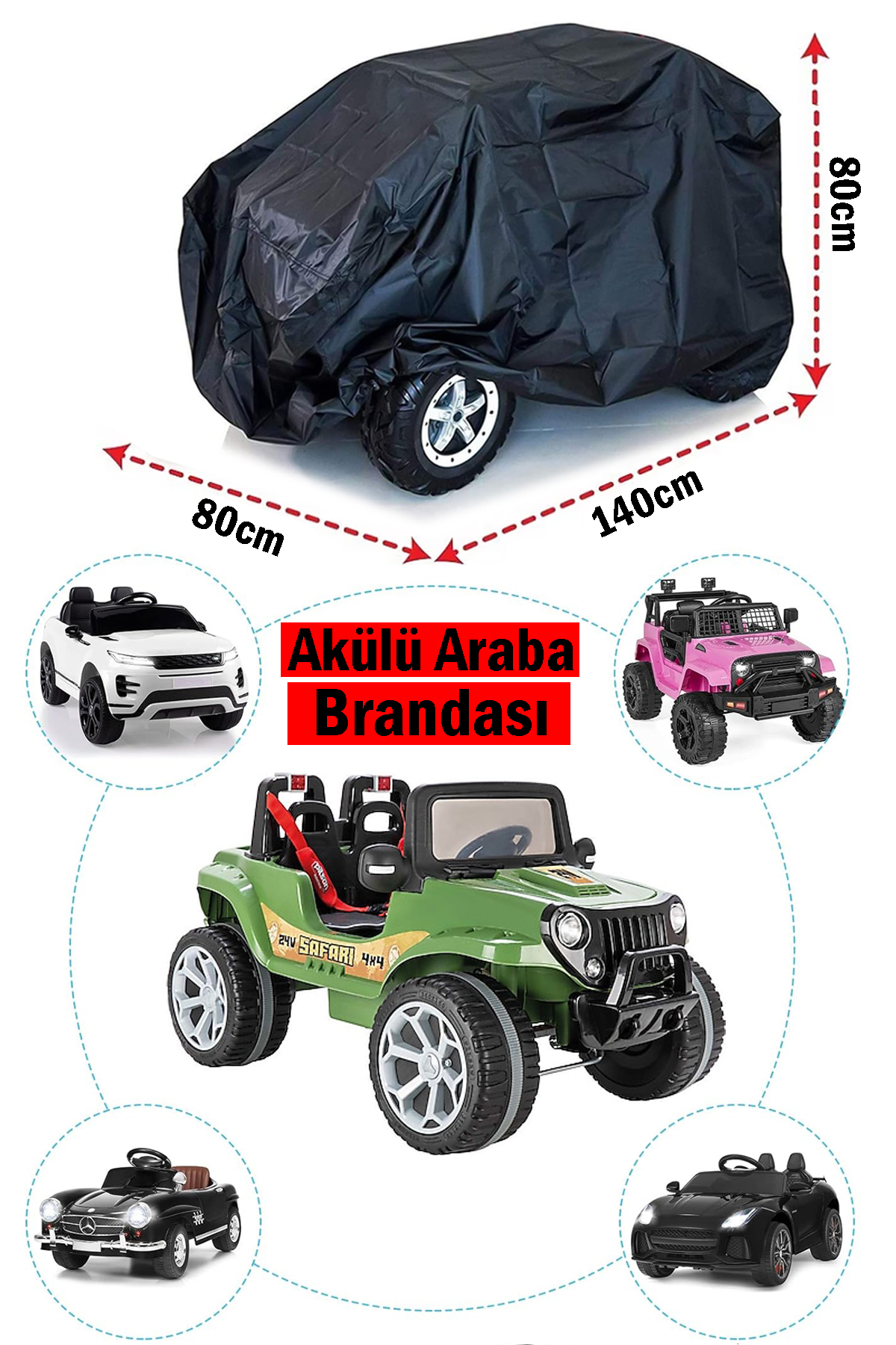 Battery Powered Car Vehicle Tarpaulin, Waterproof Battery Powered Child Car Protection Cover 80x140x80 Cm Black