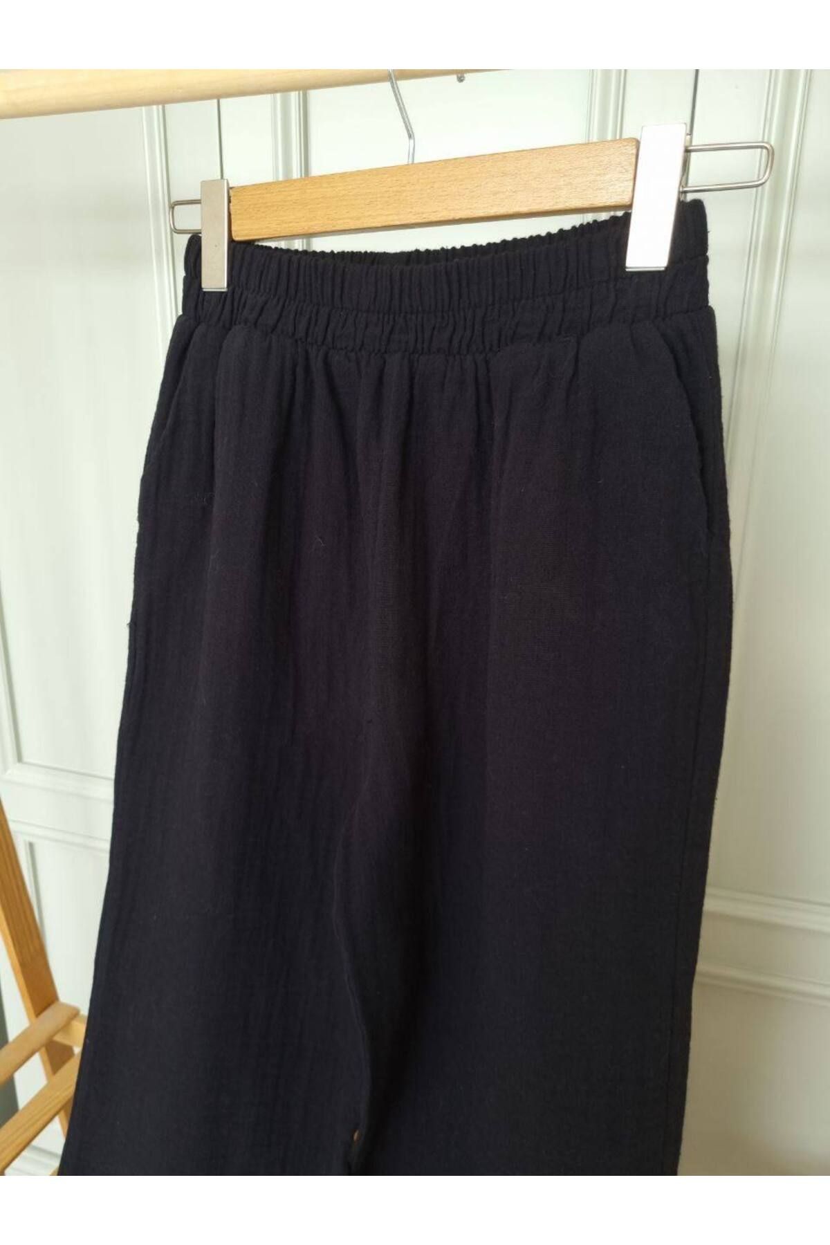 Butik Müslin Kumaş Beli Lastikli Kumaş Pantolon